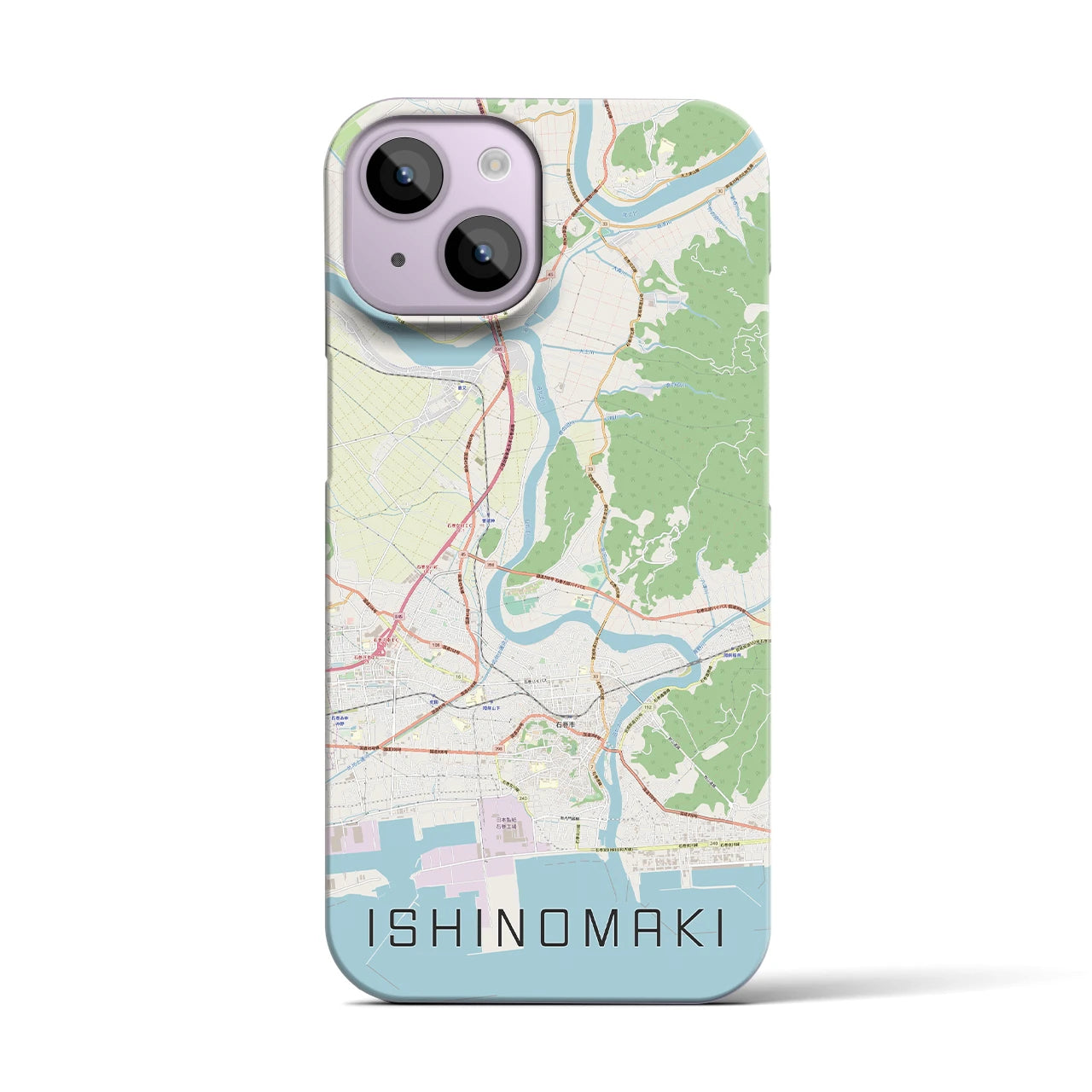 【石巻】地図柄iPhoneケース（バックカバータイプ・ナチュラル）iPhone 14 用