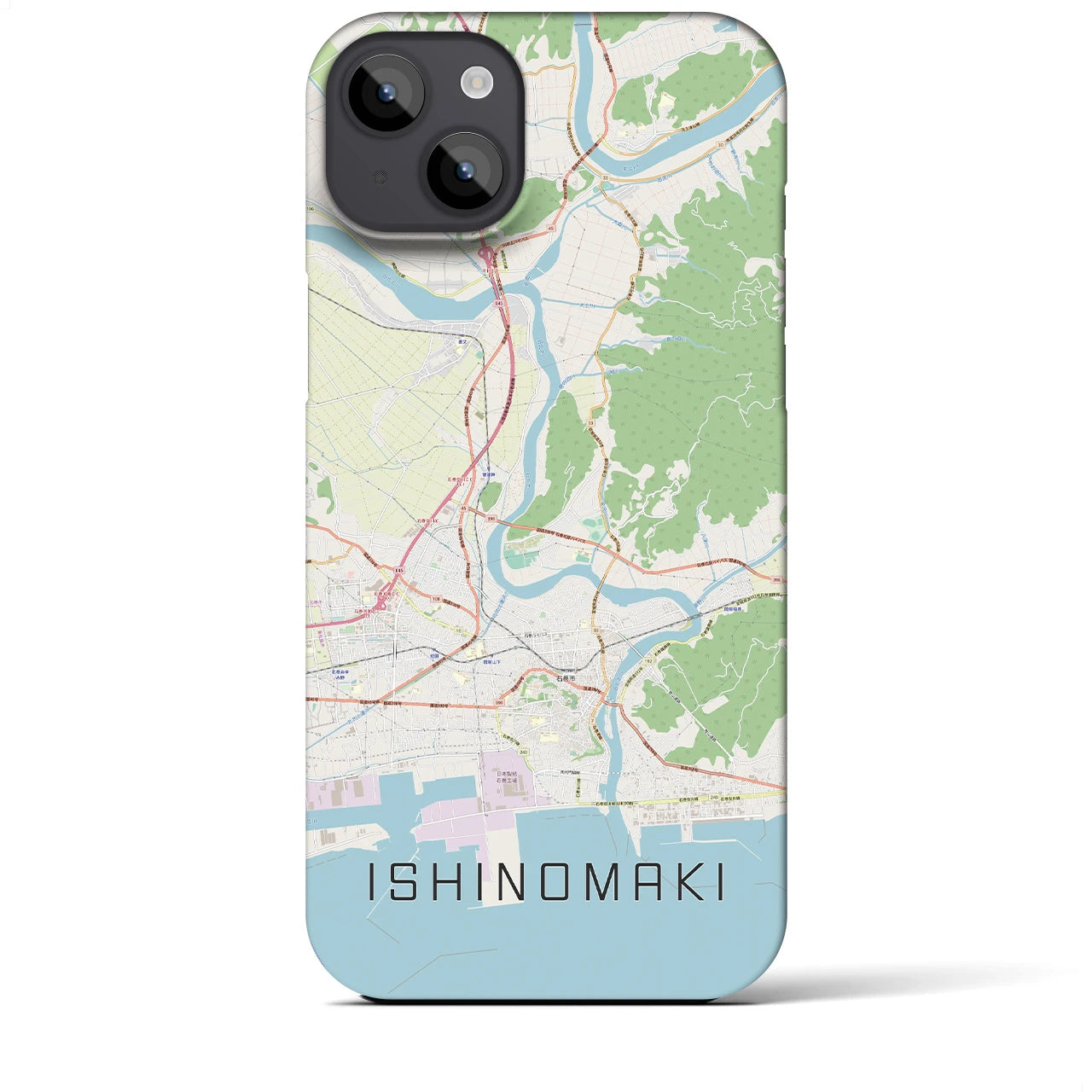 【石巻】地図柄iPhoneケース（バックカバータイプ・ナチュラル）iPhone 14 Plus 用