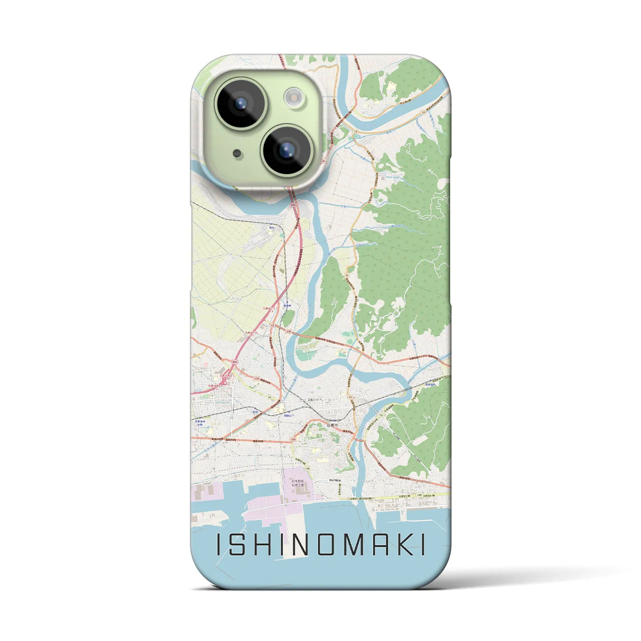 【石巻】地図柄iPhoneケース（バックカバータイプ・ナチュラル）iPhone 15 用