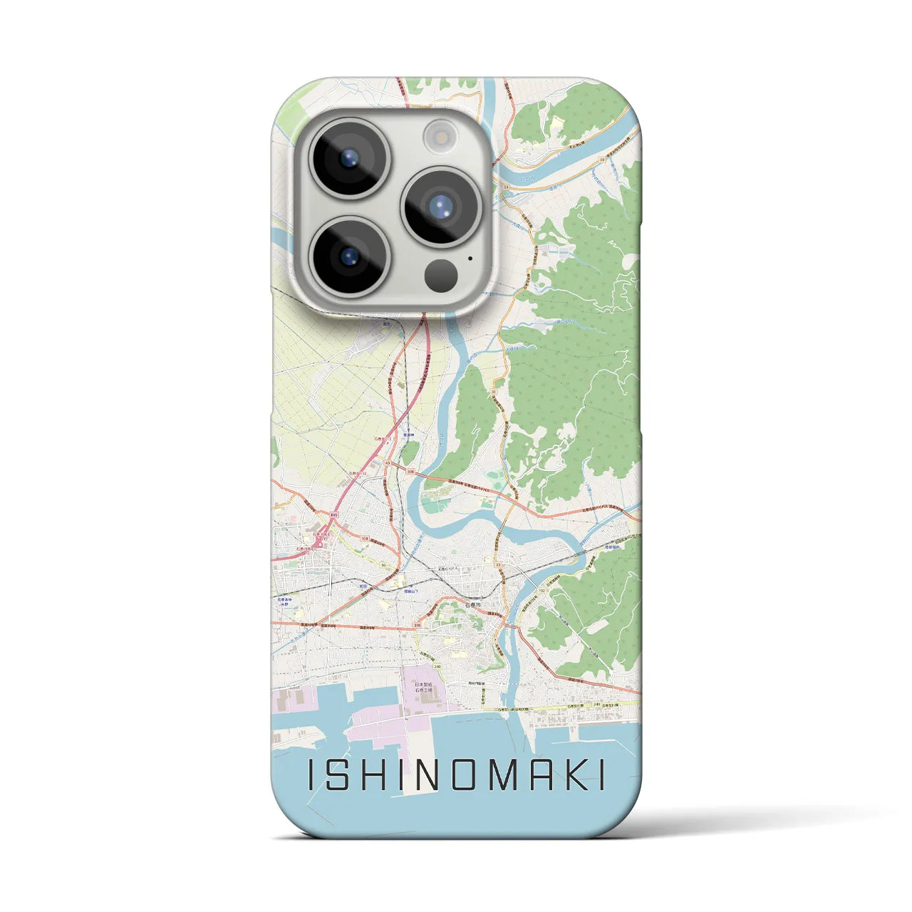 【石巻】地図柄iPhoneケース（バックカバータイプ・ナチュラル）iPhone 15 Pro 用