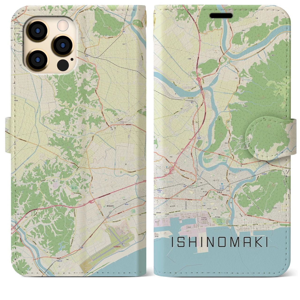 【石巻】地図柄iPhoneケース（手帳両面タイプ・ナチュラル）iPhone 12 Pro Max 用