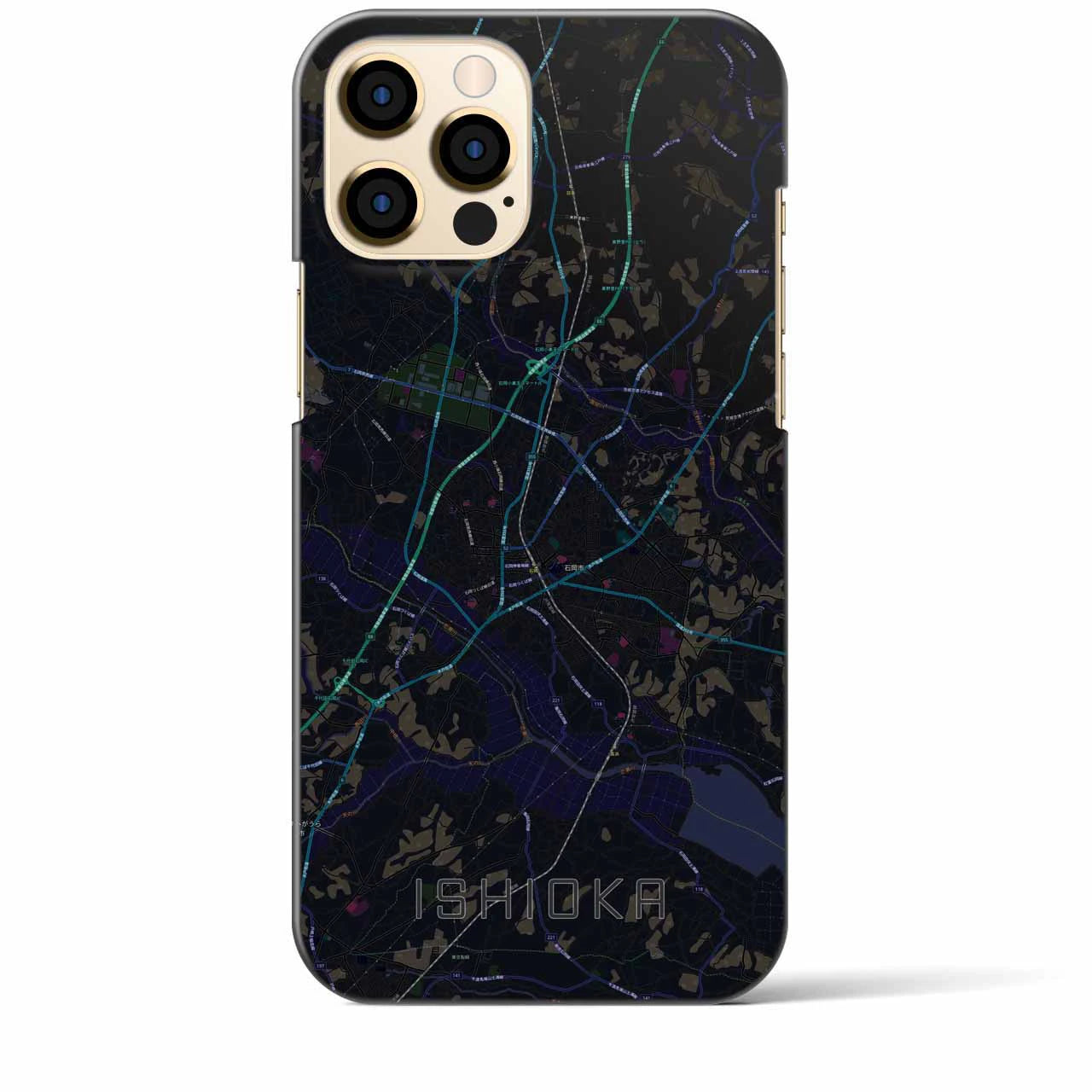 【石岡】地図柄iPhoneケース（バックカバータイプ・ブラック）iPhone 12 Pro Max 用