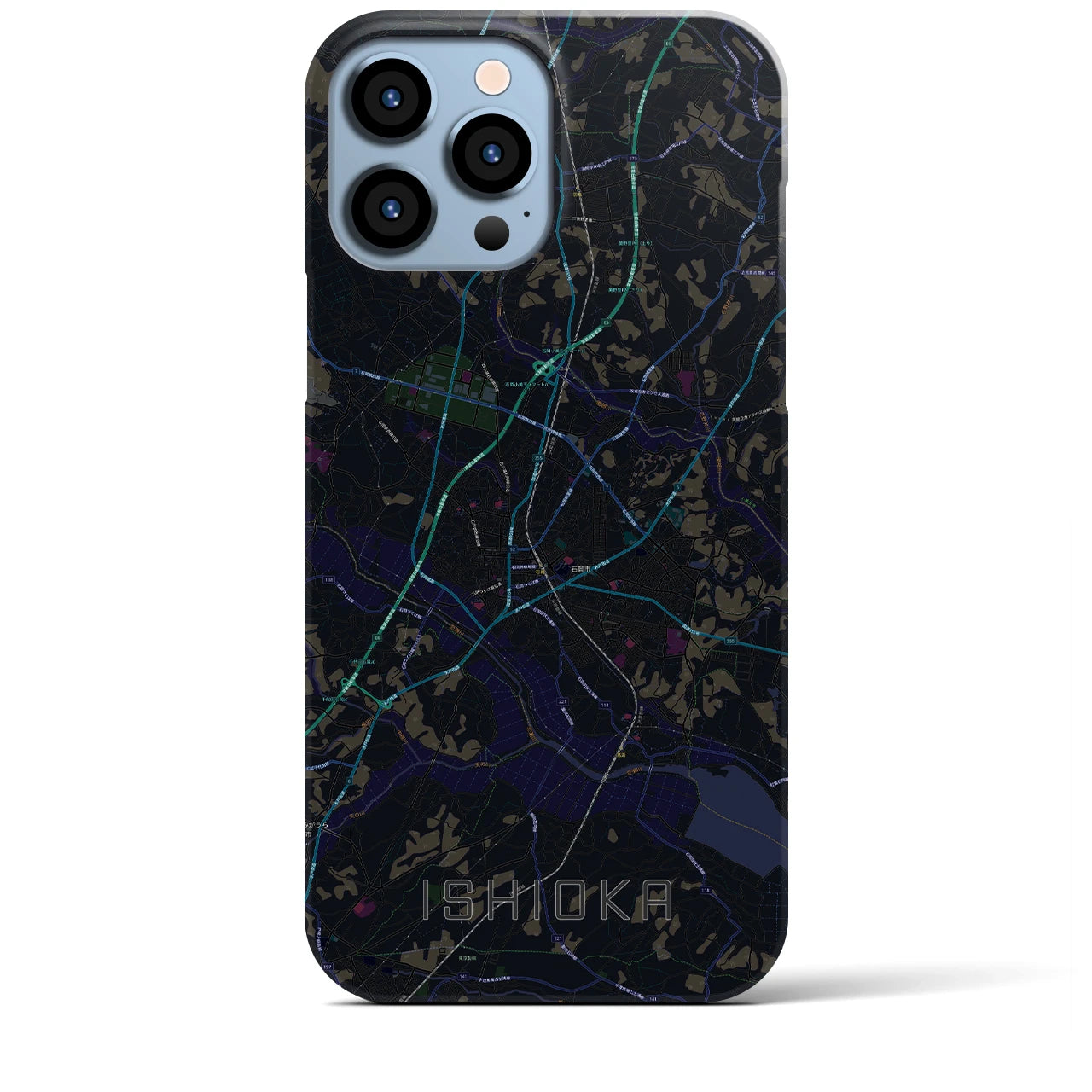 【石岡】地図柄iPhoneケース（バックカバータイプ・ブラック）iPhone 13 Pro Max 用