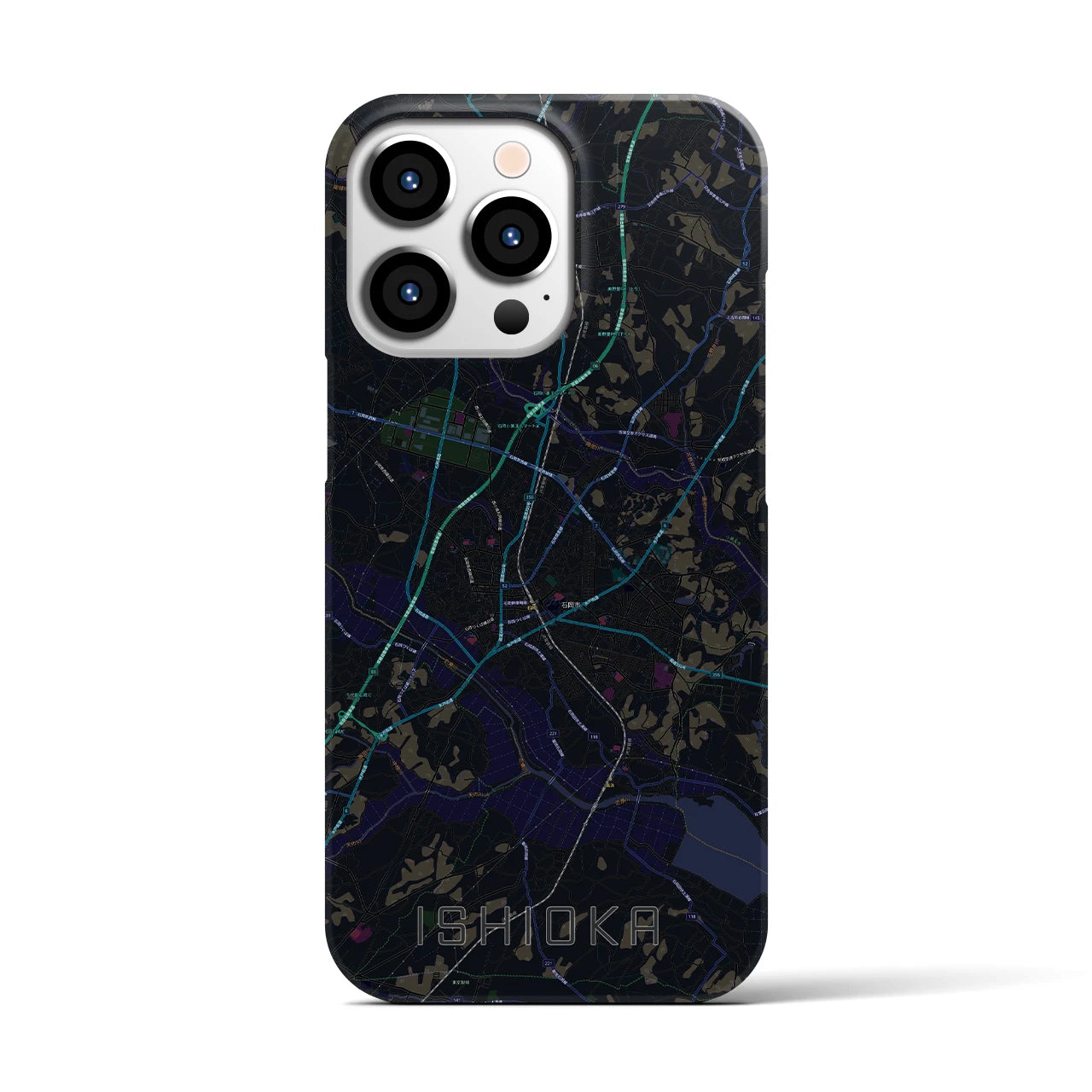 【石岡】地図柄iPhoneケース（バックカバータイプ・ブラック）iPhone 13 Pro 用
