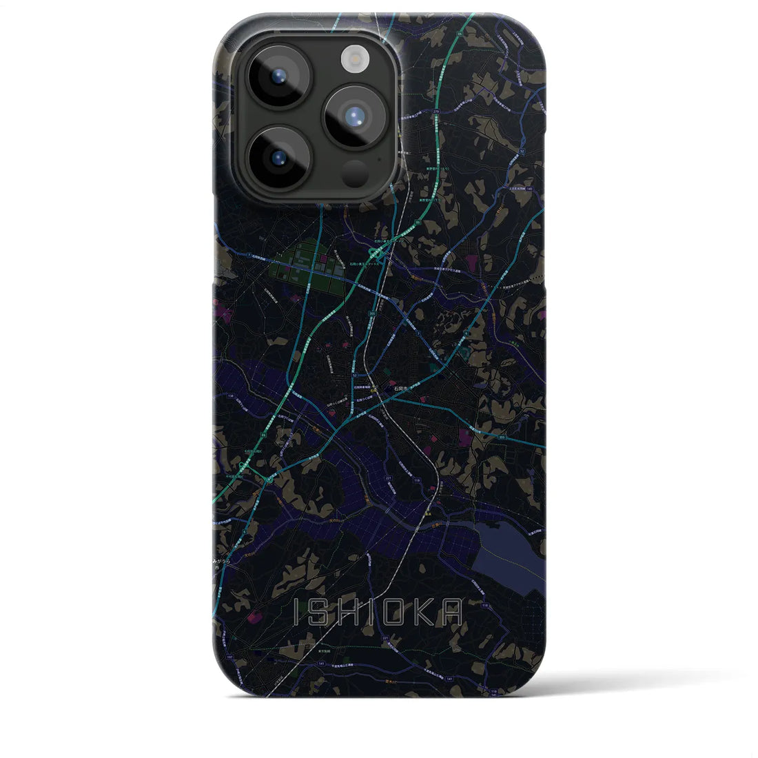 【石岡】地図柄iPhoneケース（バックカバータイプ・ブラック）iPhone 15 Pro Max 用