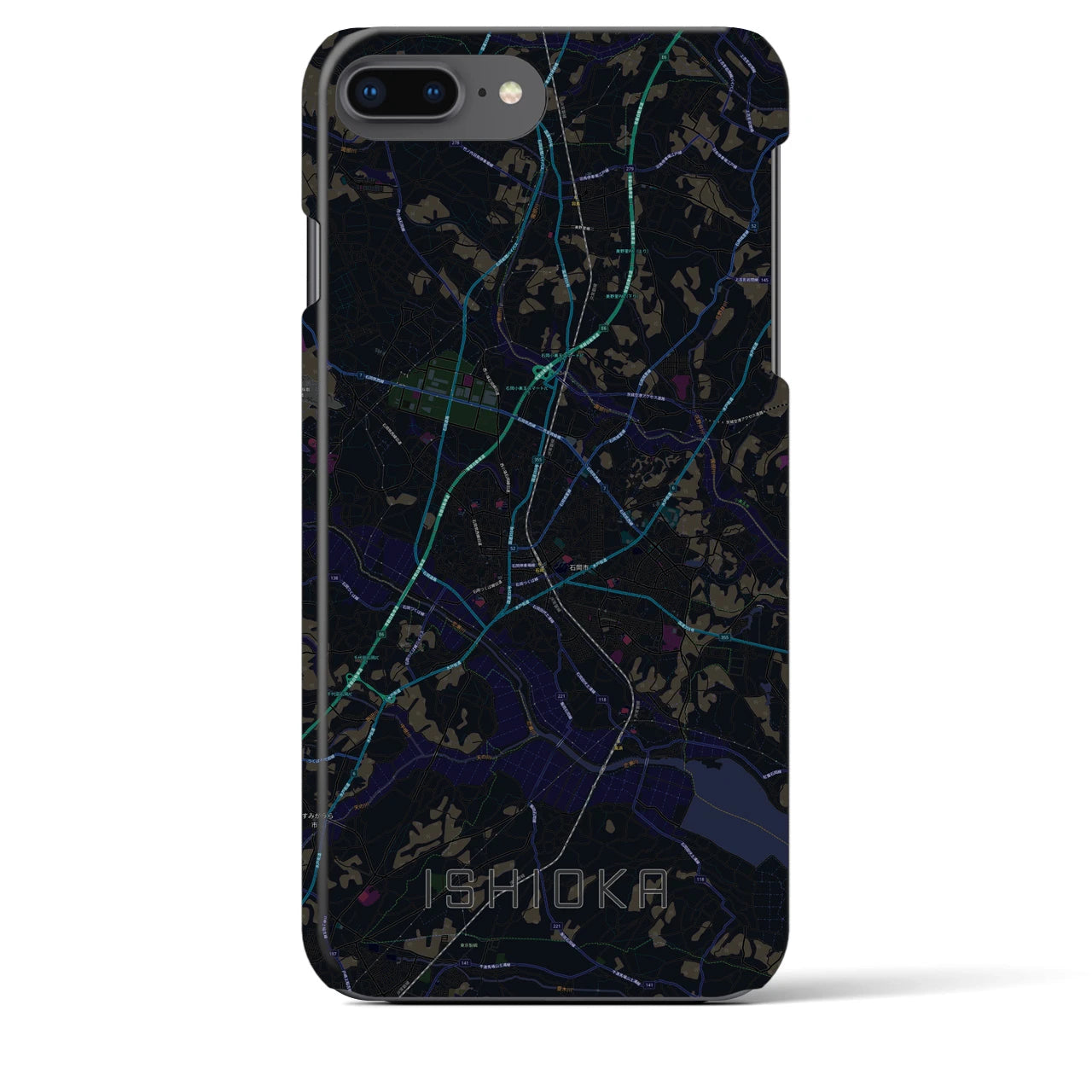 【石岡】地図柄iPhoneケース（バックカバータイプ・ブラック）iPhone 8Plus /7Plus / 6sPlus / 6Plus 用