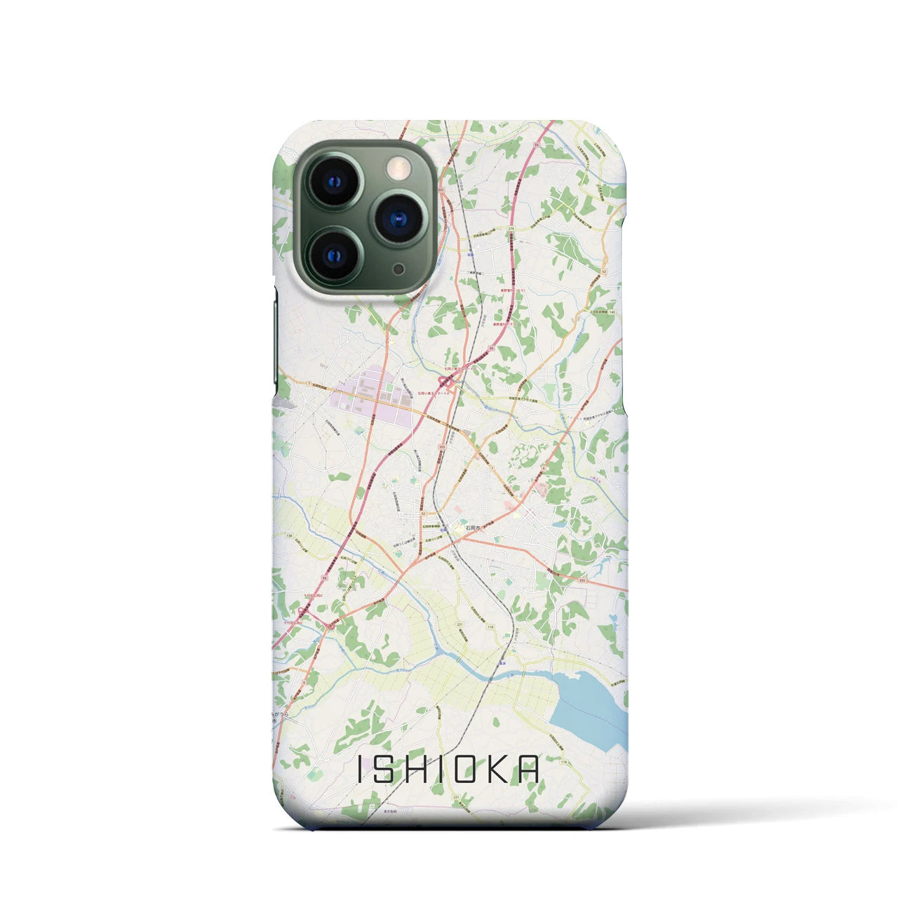 【石岡】地図柄iPhoneケース（バックカバータイプ・ナチュラル）iPhone 11 Pro 用