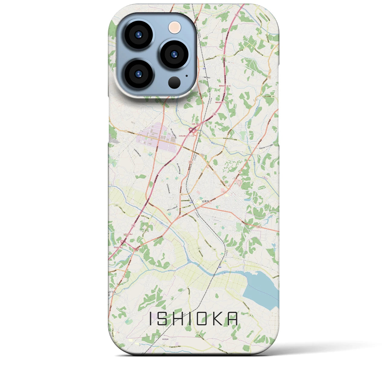 【石岡】地図柄iPhoneケース（バックカバータイプ・ナチュラル）iPhone 13 Pro Max 用
