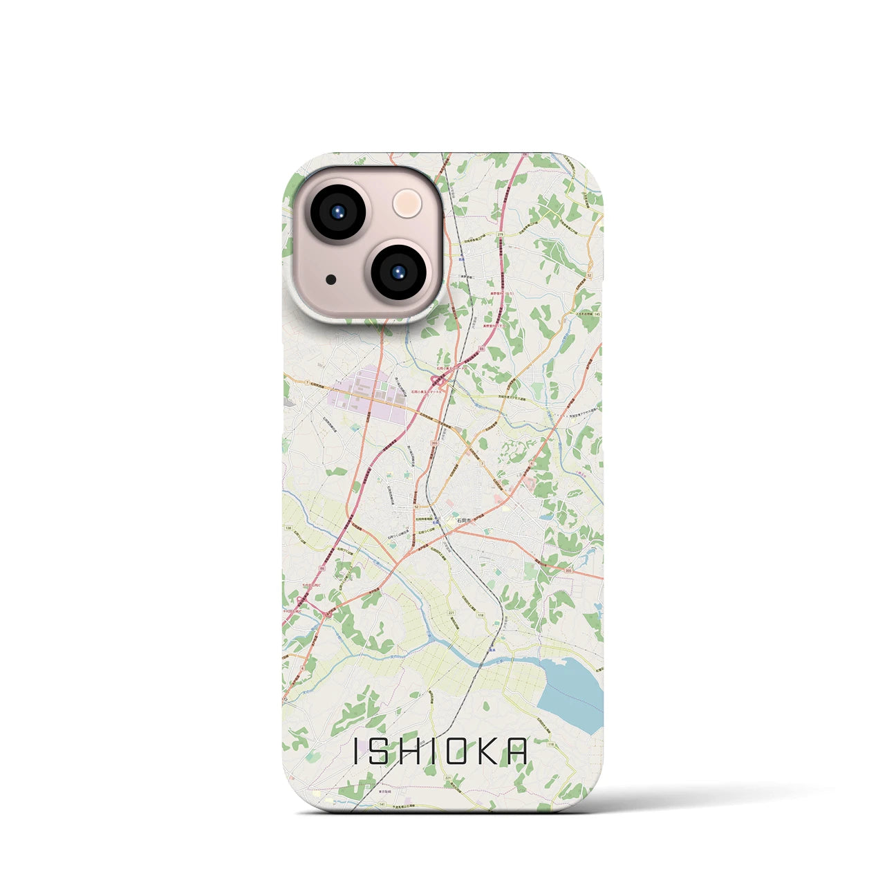 【石岡】地図柄iPhoneケース（バックカバータイプ・ナチュラル）iPhone 13 mini 用
