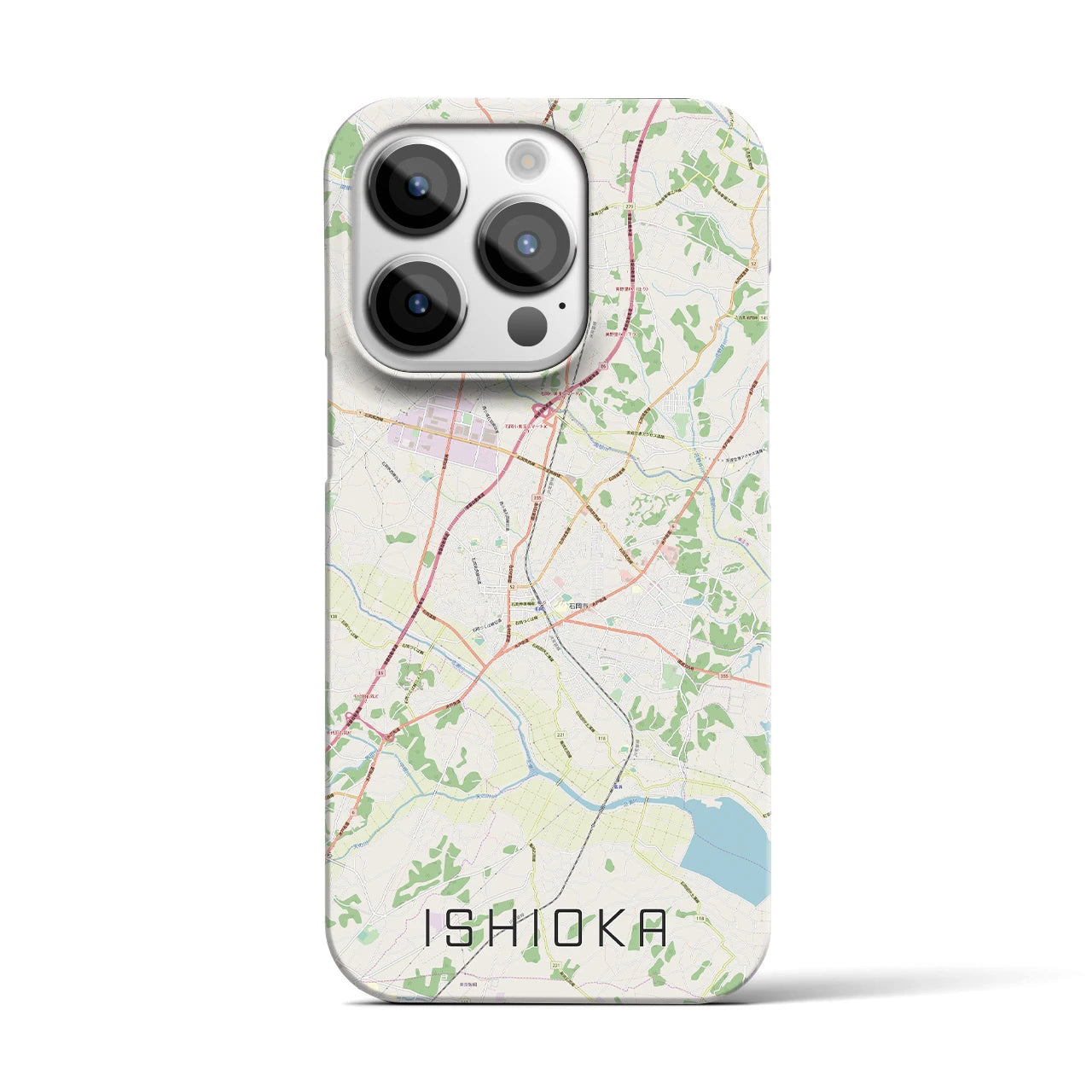 【石岡】地図柄iPhoneケース（バックカバータイプ・ナチュラル）iPhone 14 Pro 用
