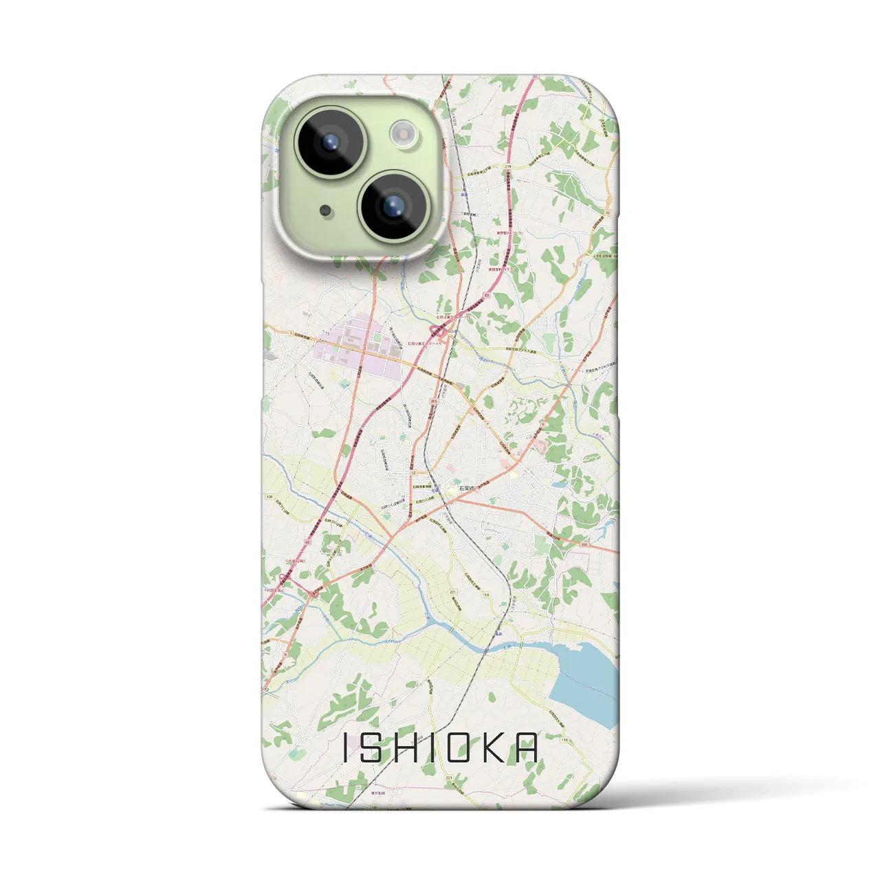 【石岡】地図柄iPhoneケース（バックカバータイプ・ナチュラル）iPhone 15 用