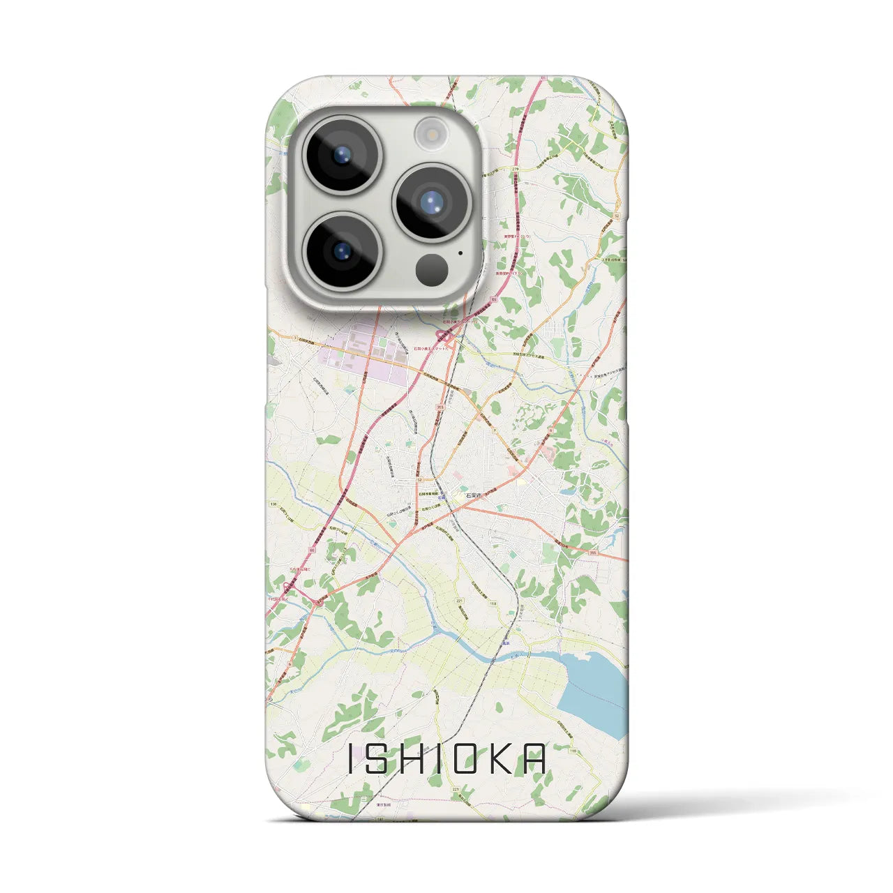 【石岡】地図柄iPhoneケース（バックカバータイプ・ナチュラル）iPhone 15 Pro 用