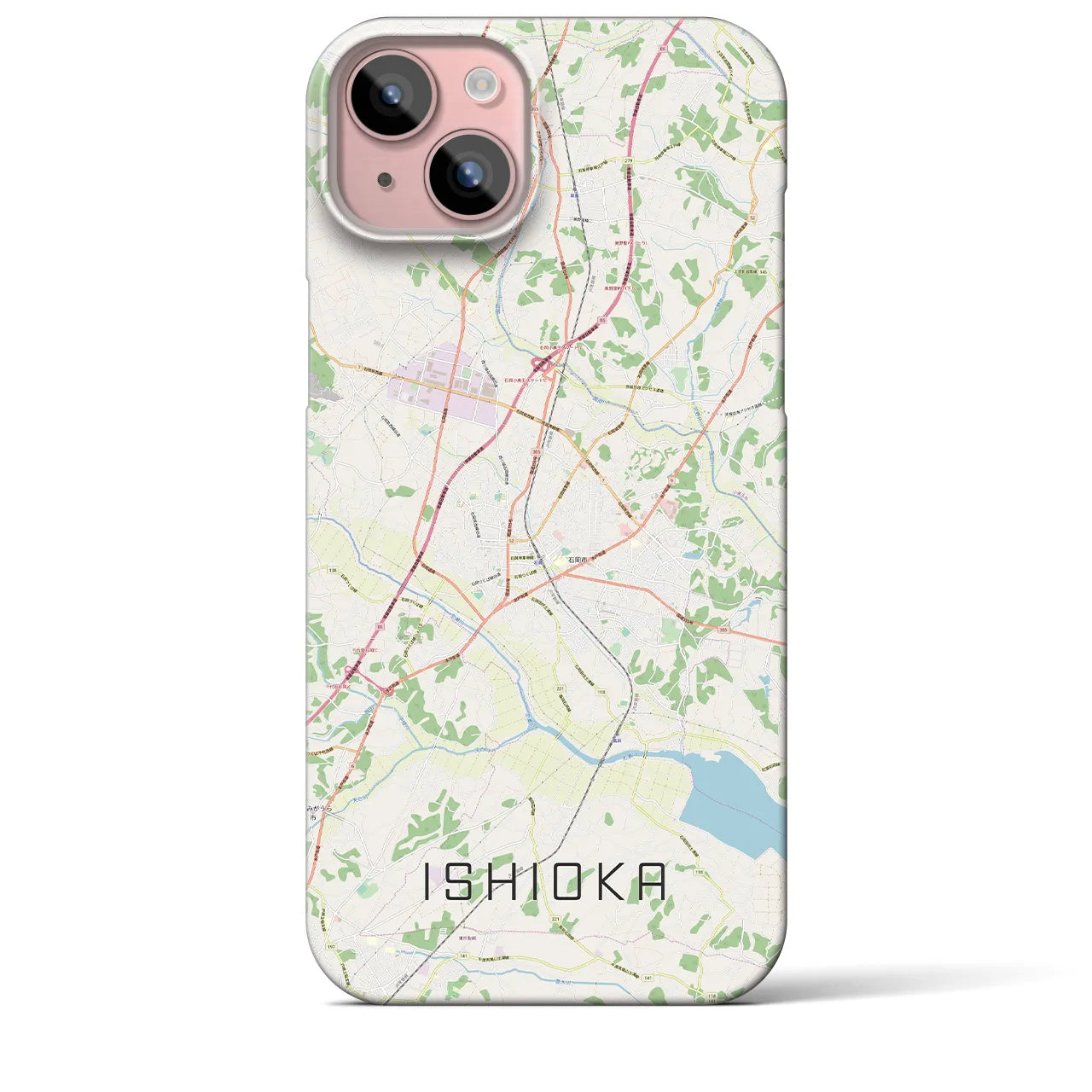 【石岡】地図柄iPhoneケース（バックカバータイプ・ナチュラル）iPhone 15 Plus 用