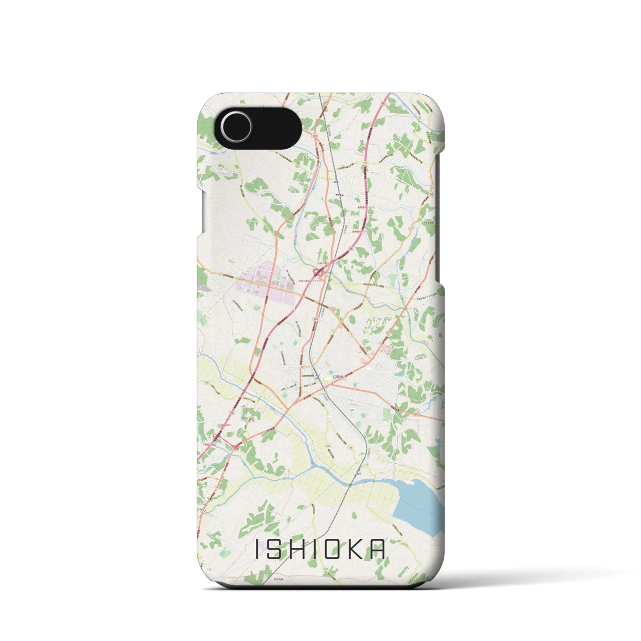 【石岡】地図柄iPhoneケース（バックカバータイプ・ナチュラル）iPhone SE（第3 / 第2世代） / 8 / 7 / 6s / 6 用