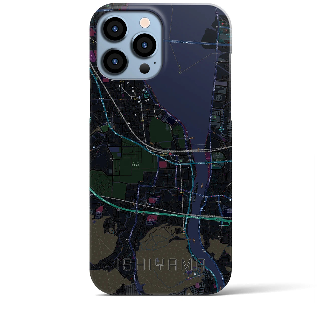 【石山】地図柄iPhoneケース（バックカバータイプ・ブラック）iPhone 13 Pro Max 用
