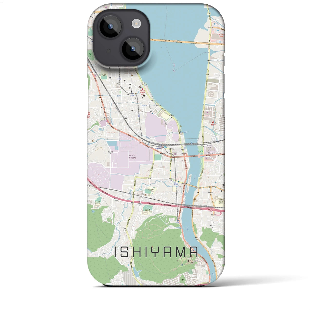 【石山】地図柄iPhoneケース（バックカバータイプ・ナチュラル）iPhone 14 Plus 用