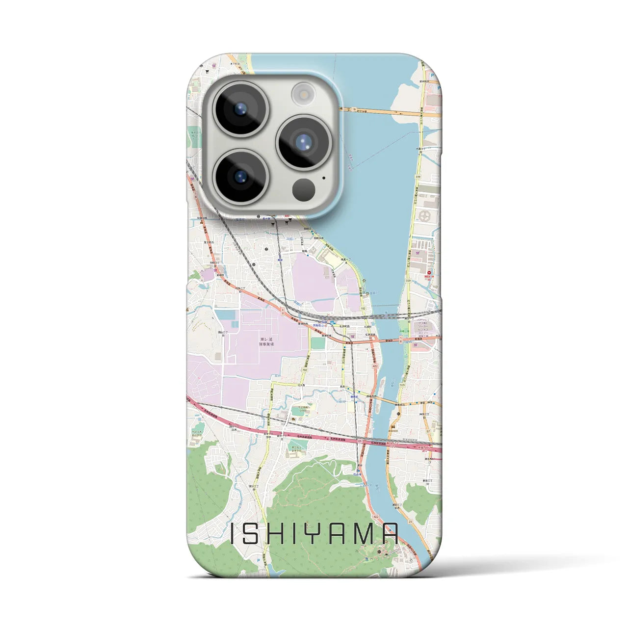 【石山】地図柄iPhoneケース（バックカバータイプ・ナチュラル）iPhone 15 Pro 用