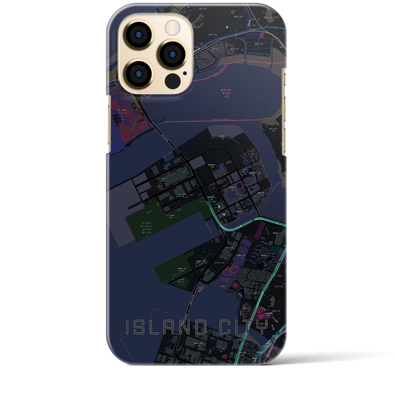 【アイランドシティ】地図柄iPhoneケース（バックカバータイプ・ブラック）iPhone 12 Pro Max 用