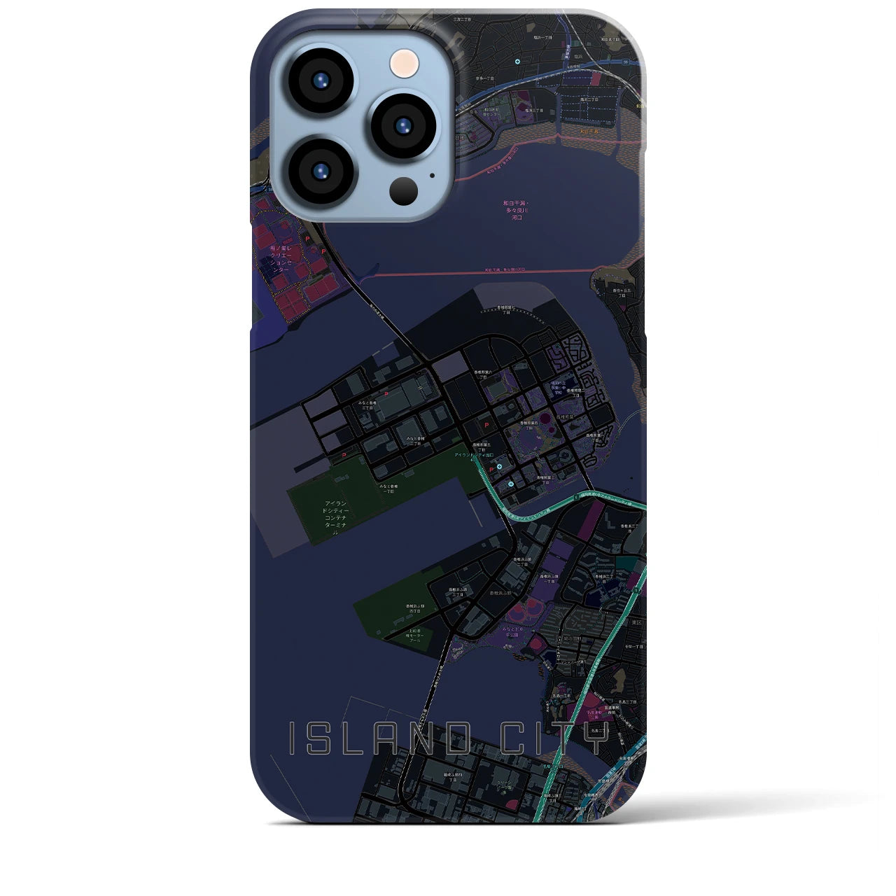【アイランドシティ】地図柄iPhoneケース（バックカバータイプ・ブラック）iPhone 13 Pro Max 用