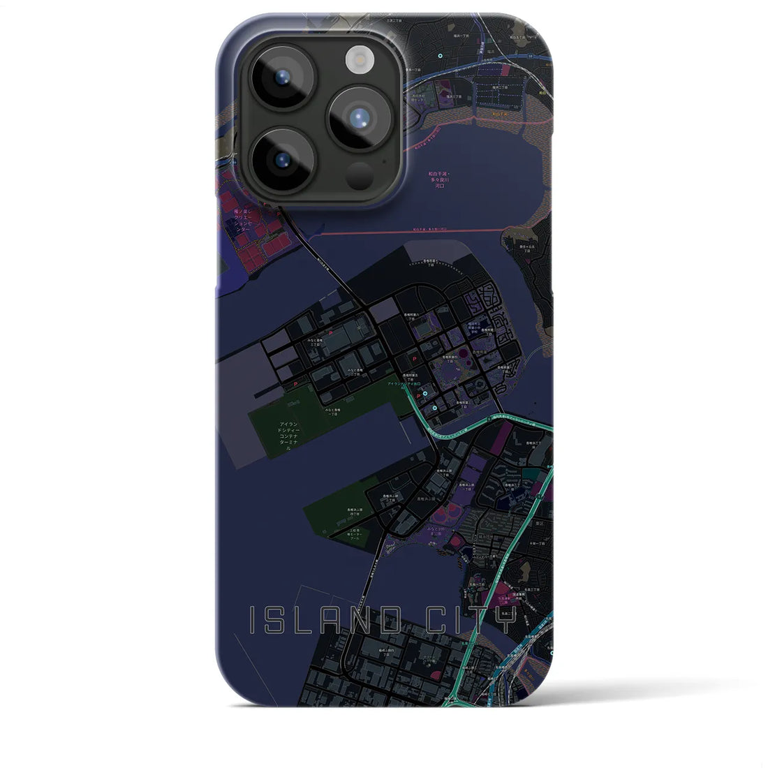 【アイランドシティ】地図柄iPhoneケース（バックカバータイプ・ブラック）iPhone 15 Pro Max 用