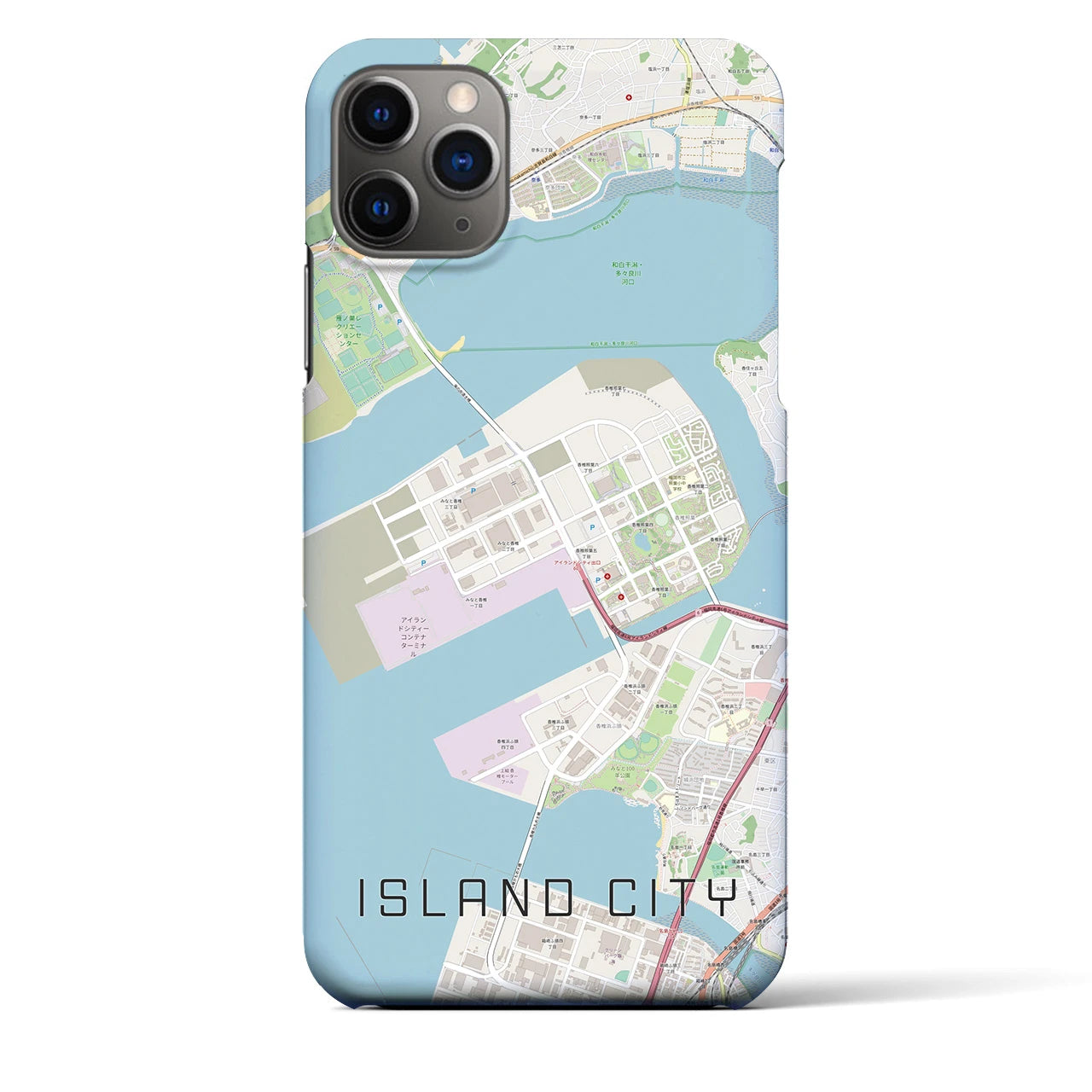 【アイランドシティ】地図柄iPhoneケース（バックカバータイプ・ナチュラル）iPhone 11 Pro Max 用