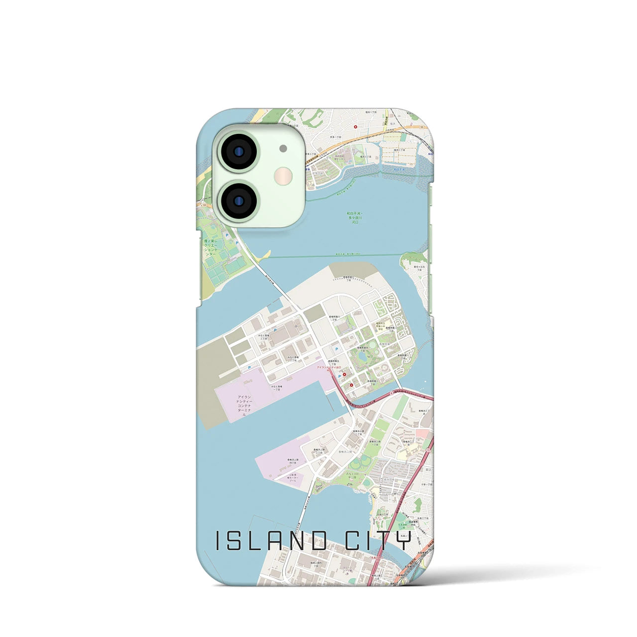 【アイランドシティ】地図柄iPhoneケース（バックカバータイプ・ナチュラル）iPhone 12 mini 用