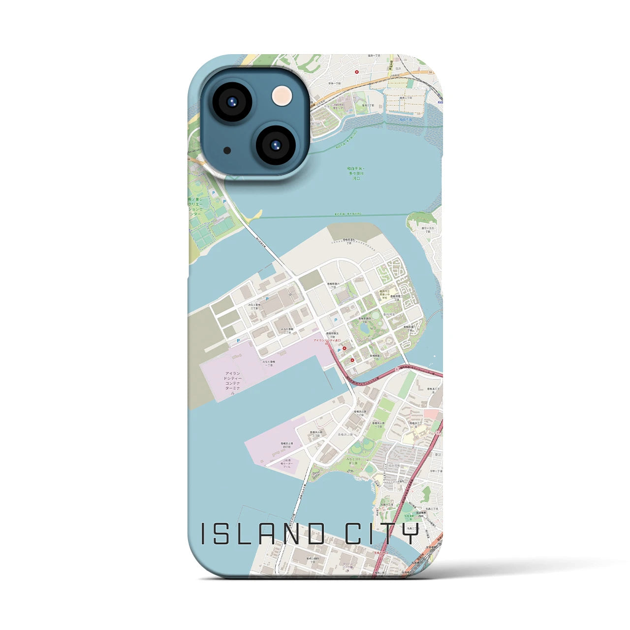 【アイランドシティ】地図柄iPhoneケース（バックカバータイプ・ナチュラル）iPhone 13 用