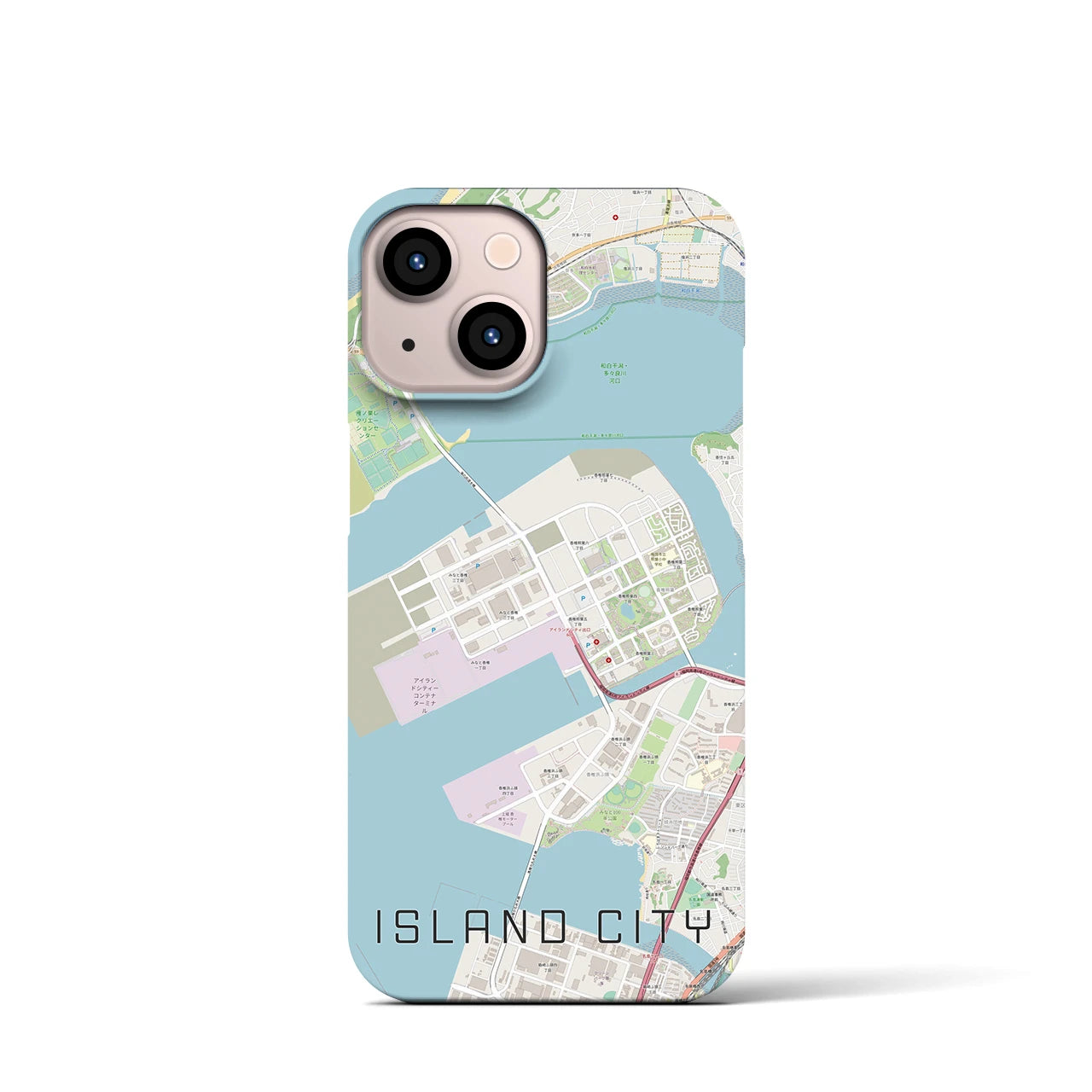 【アイランドシティ】地図柄iPhoneケース（バックカバータイプ・ナチュラル）iPhone 13 mini 用