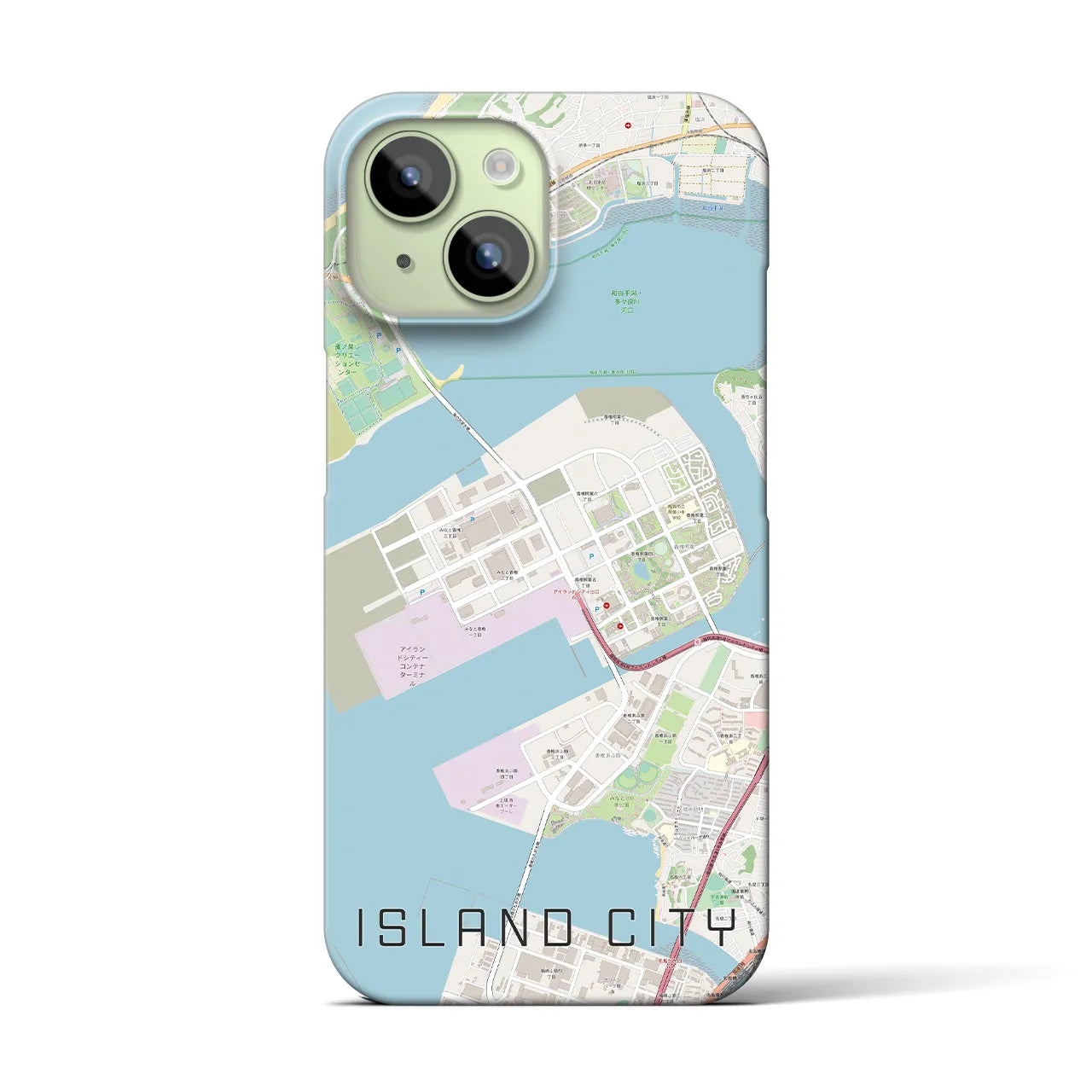 【アイランドシティ】地図柄iPhoneケース（バックカバータイプ・ナチュラル）iPhone 15 用