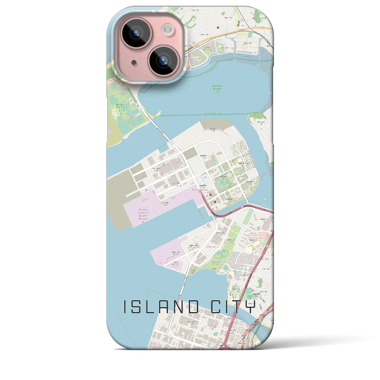 【アイランドシティ】地図柄iPhoneケース（バックカバータイプ・ナチュラル）iPhone 15 Plus 用