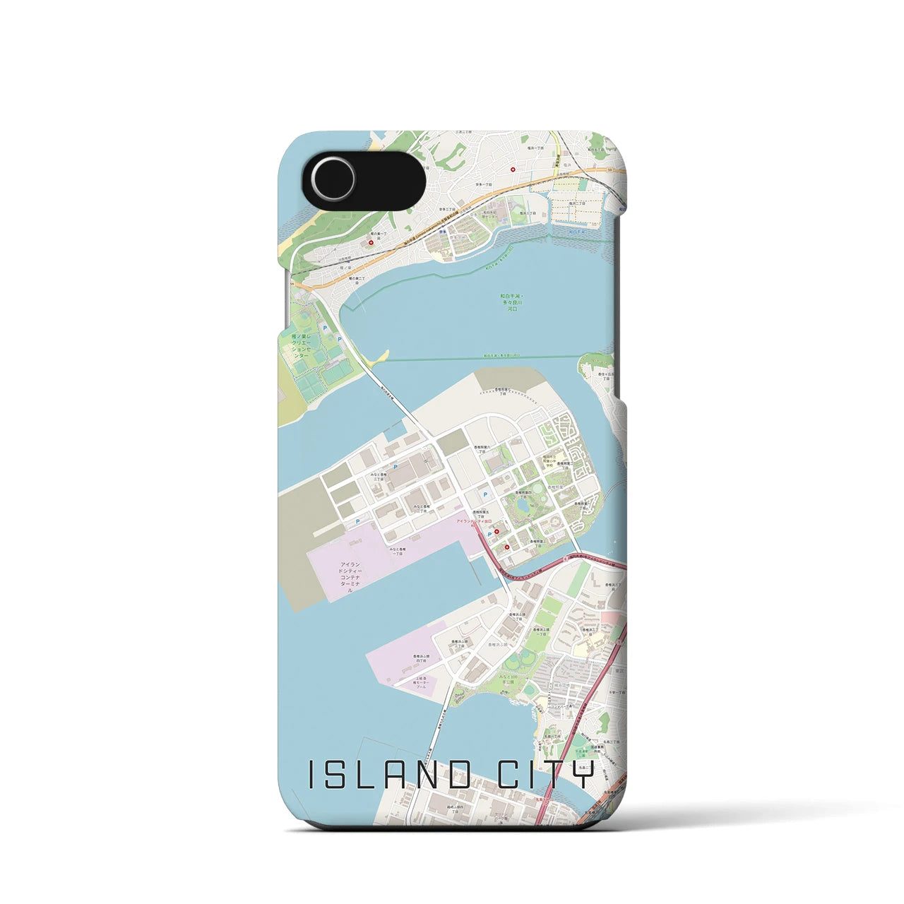 【アイランドシティ】地図柄iPhoneケース（バックカバータイプ・ナチュラル）iPhone SE（第3 / 第2世代） / 8 / 7 / 6s / 6 用