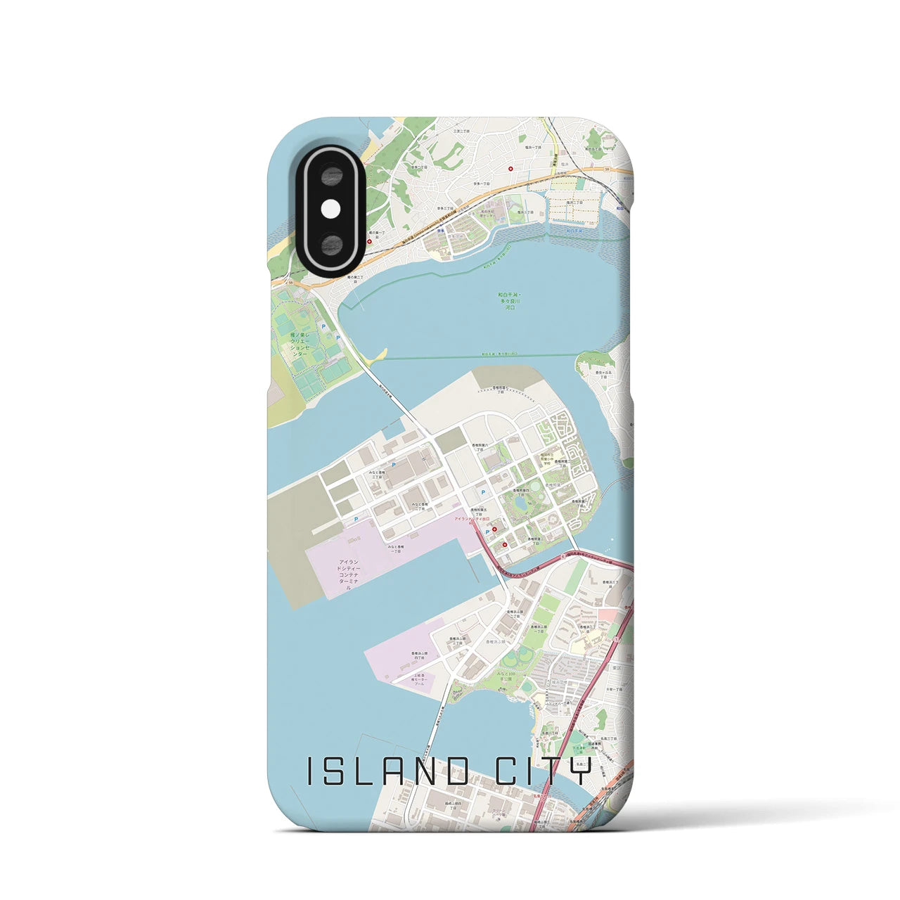 【アイランドシティ】地図柄iPhoneケース（バックカバータイプ・ナチュラル）iPhone XS / X 用