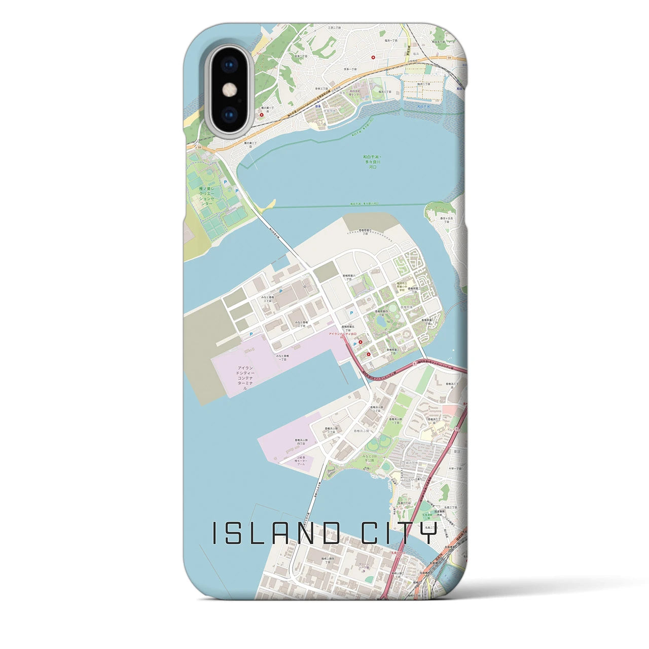【アイランドシティ】地図柄iPhoneケース（バックカバータイプ・ナチュラル）iPhone XS Max 用