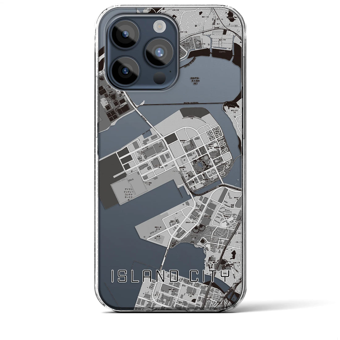 【アイランドシティ】地図柄iPhoneケース（クリアタイプ・モノトーン）iPhone 15 Pro Max 用