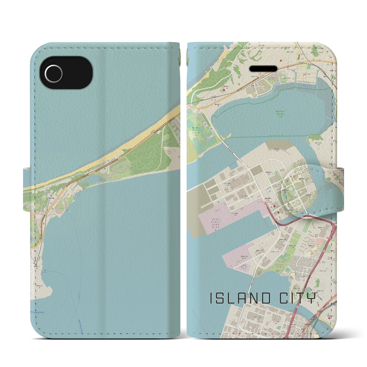 【アイランドシティ】地図柄iPhoneケース（手帳両面タイプ・ナチュラル）iPhone SE（第3 / 第2世代） / 8 / 7 / 6s / 6 用