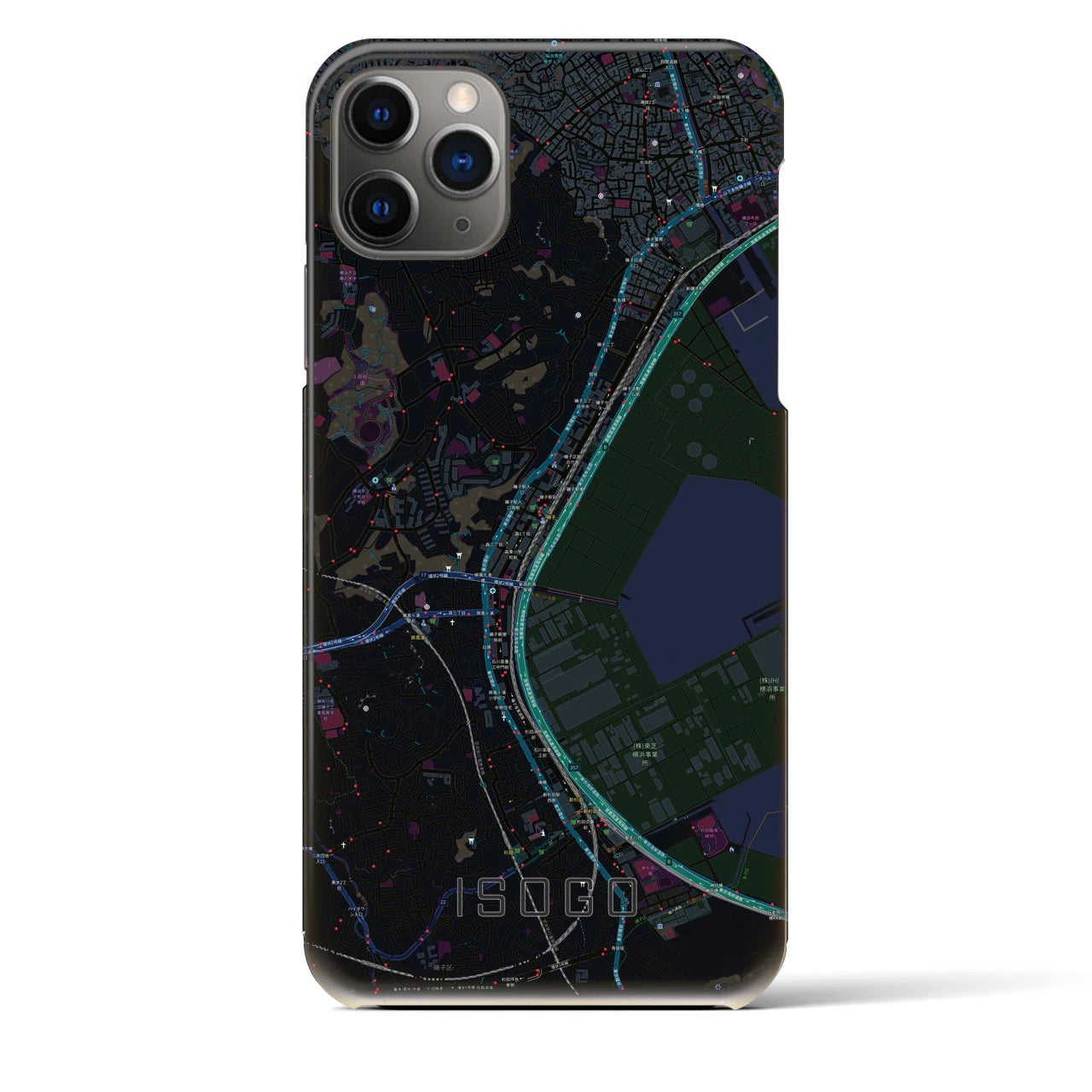【磯子】地図柄iPhoneケース（バックカバータイプ・ブラック）iPhone 11 Pro Max 用