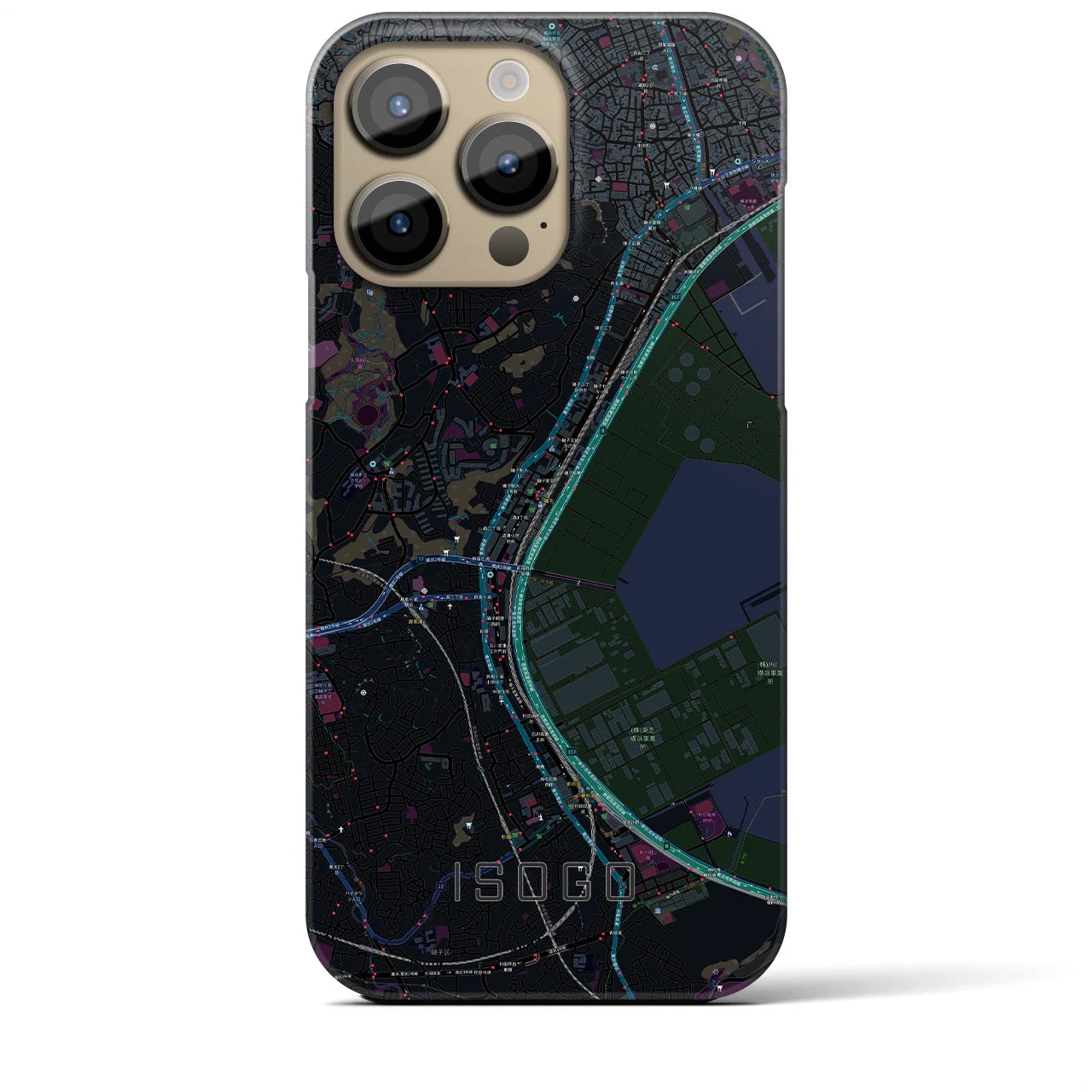【磯子】地図柄iPhoneケース（バックカバータイプ・ブラック）iPhone 14 Pro Max 用