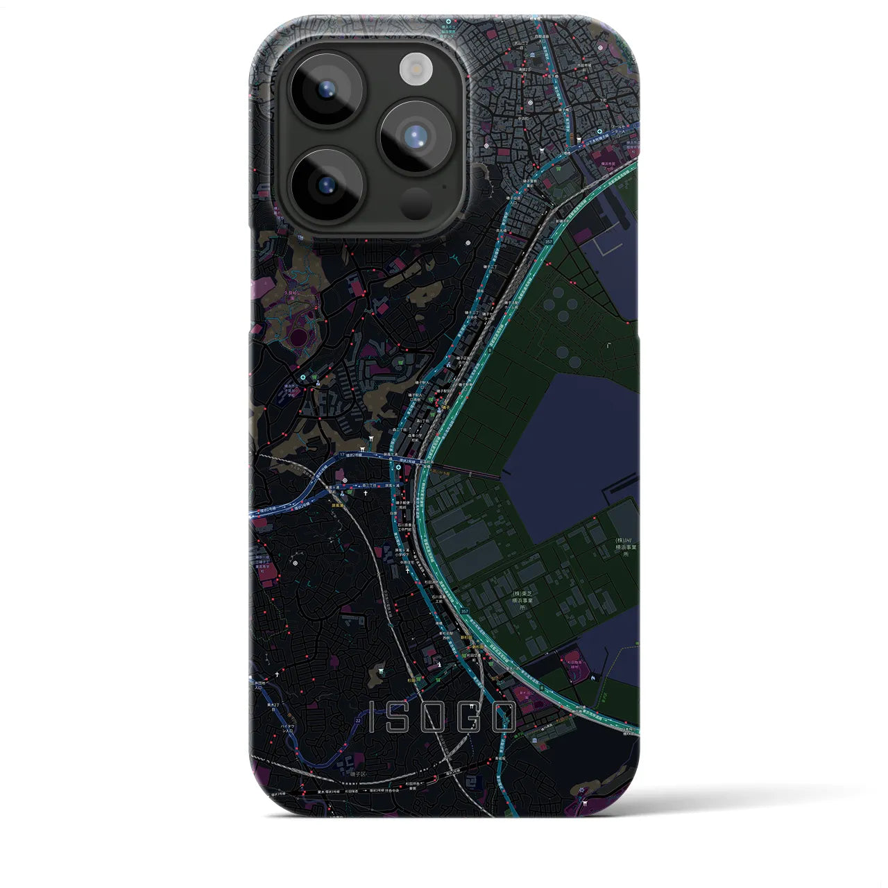 【磯子】地図柄iPhoneケース（バックカバータイプ・ブラック）iPhone 15 Pro Max 用