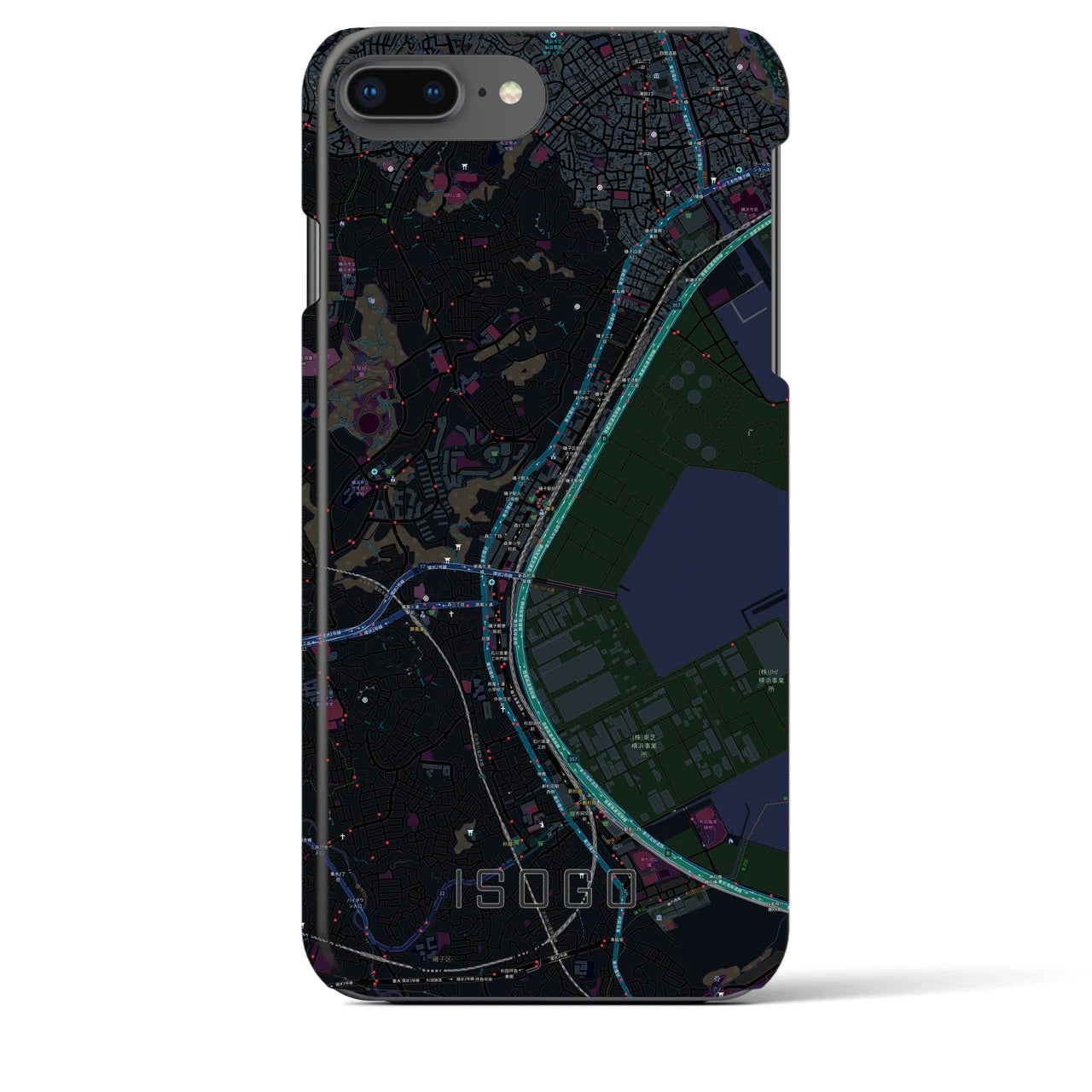 【磯子】地図柄iPhoneケース（バックカバータイプ・ブラック）iPhone 8Plus /7Plus / 6sPlus / 6Plus 用