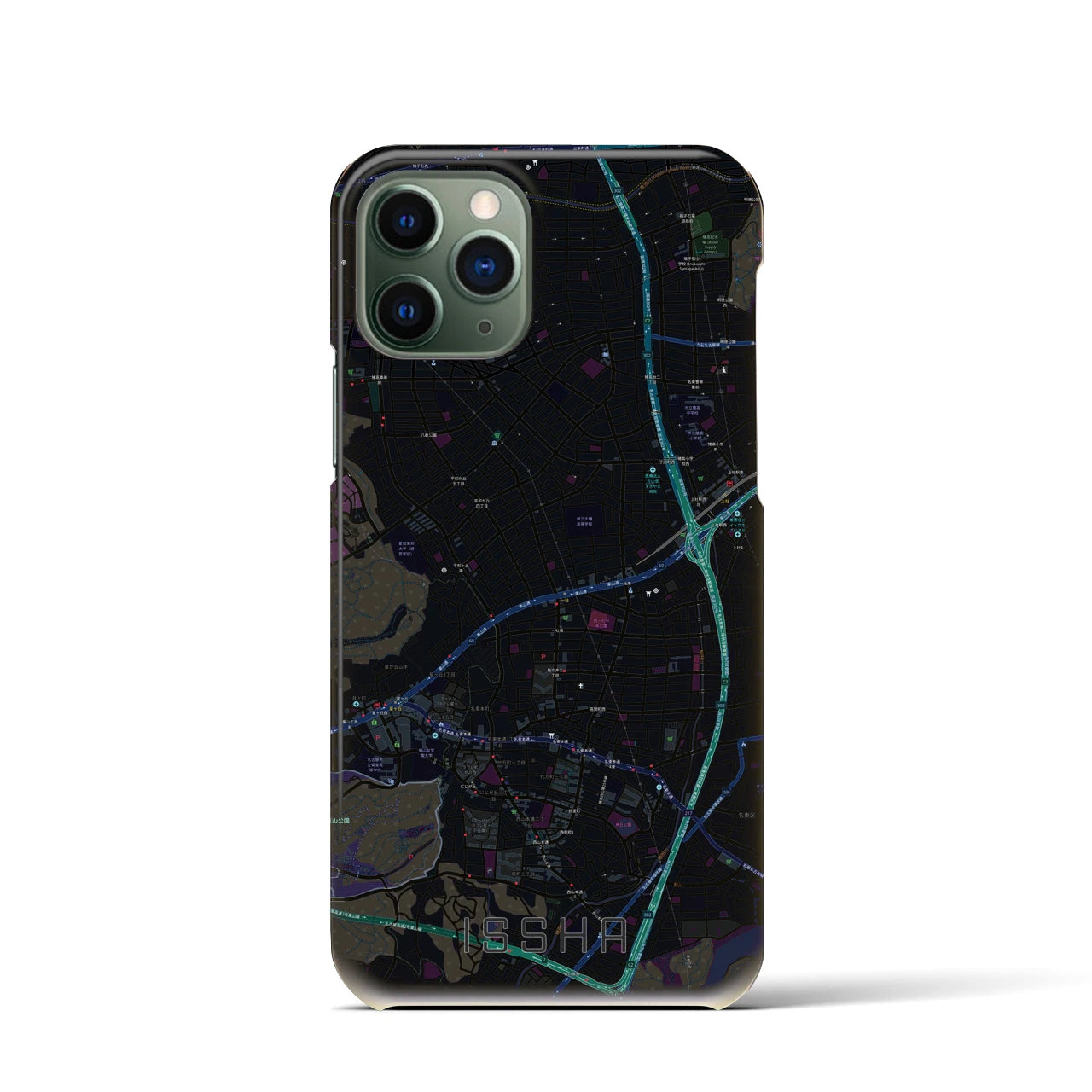 【一社】地図柄iPhoneケース（バックカバータイプ・ブラック）iPhone 11 Pro 用
