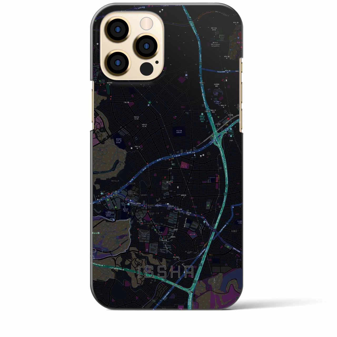 【一社】地図柄iPhoneケース（バックカバータイプ・ブラック）iPhone 12 Pro Max 用
