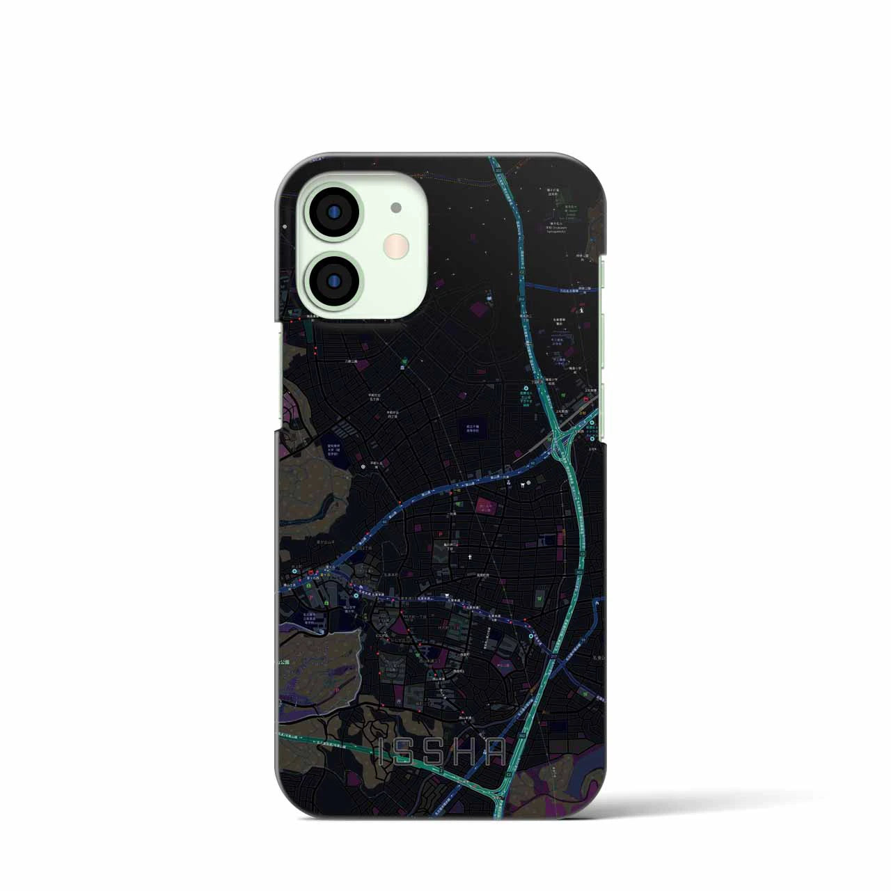 【一社】地図柄iPhoneケース（バックカバータイプ・ブラック）iPhone 12 mini 用