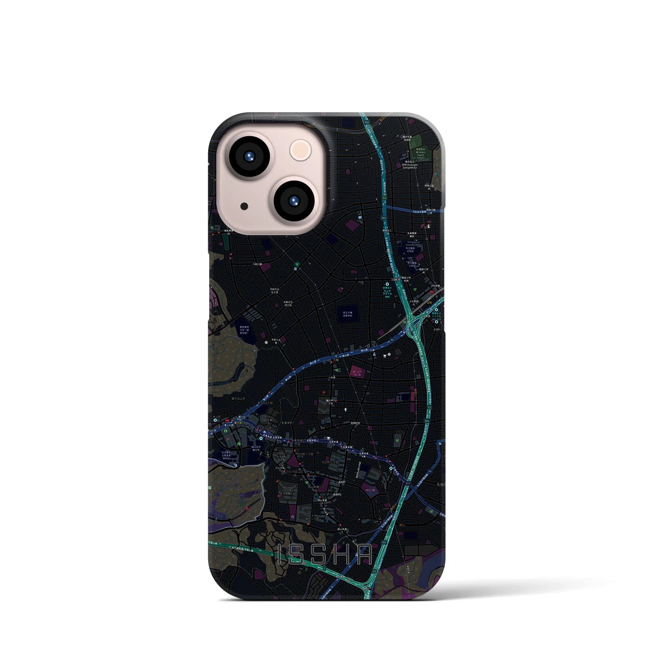 【一社】地図柄iPhoneケース（バックカバータイプ・ブラック）iPhone 13 mini 用
