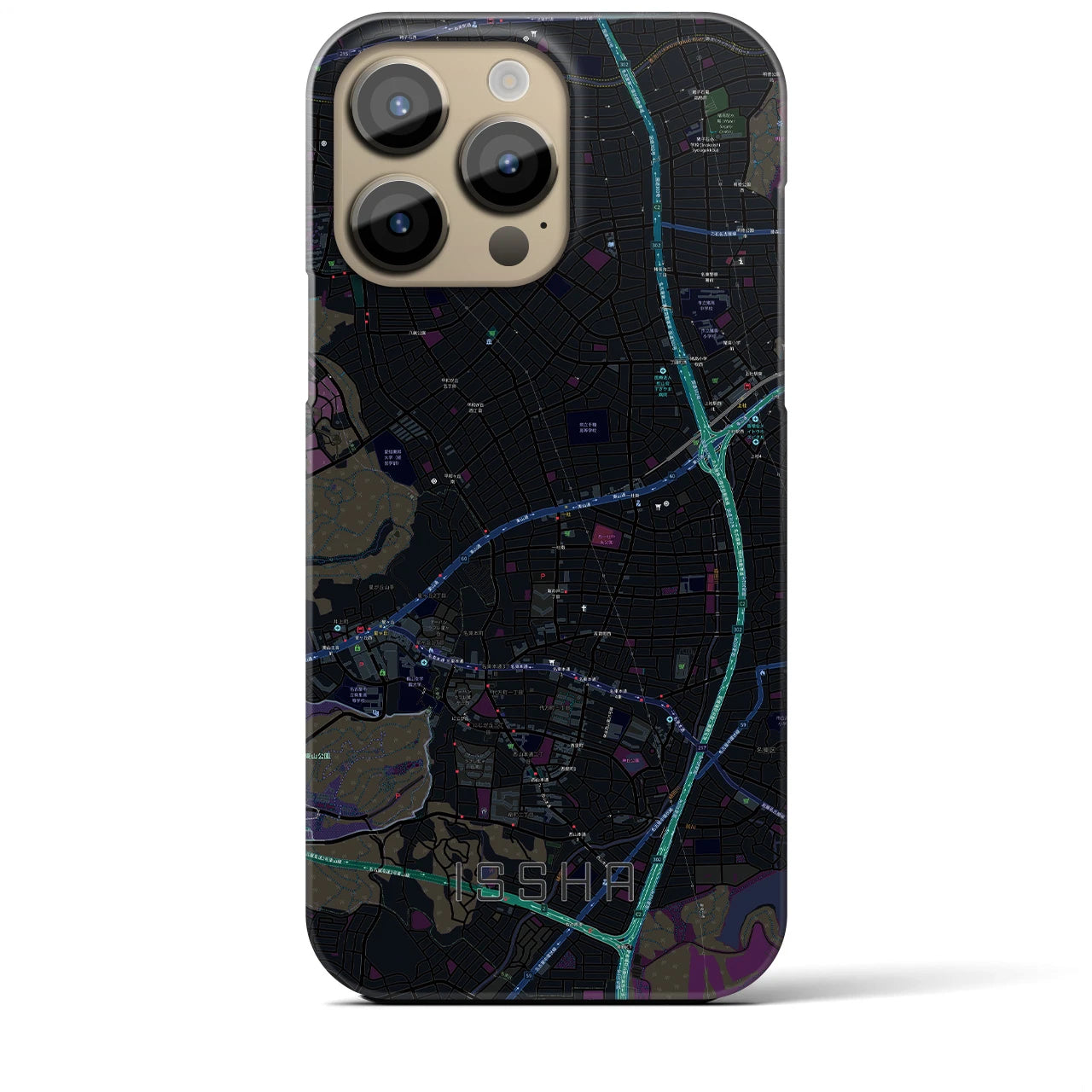 【一社】地図柄iPhoneケース（バックカバータイプ・ブラック）iPhone 14 Pro Max 用