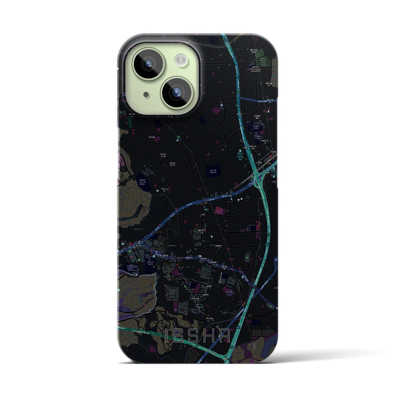 【一社】地図柄iPhoneケース（バックカバータイプ・ブラック）iPhone 15 用