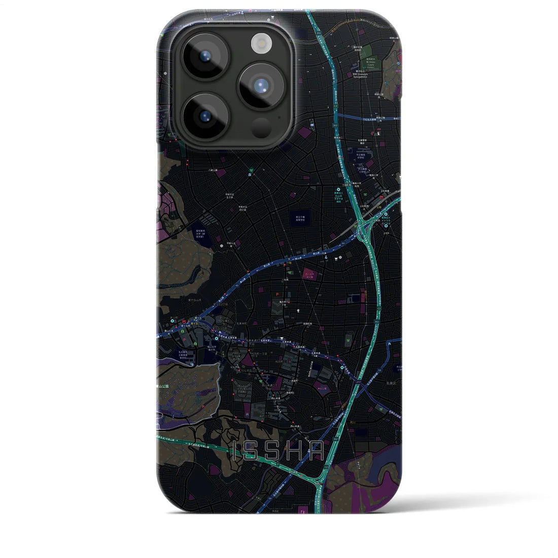 【一社】地図柄iPhoneケース（バックカバータイプ・ブラック）iPhone 15 Pro Max 用