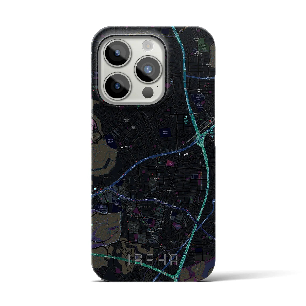 【一社】地図柄iPhoneケース（バックカバータイプ・ブラック）iPhone 15 Pro 用
