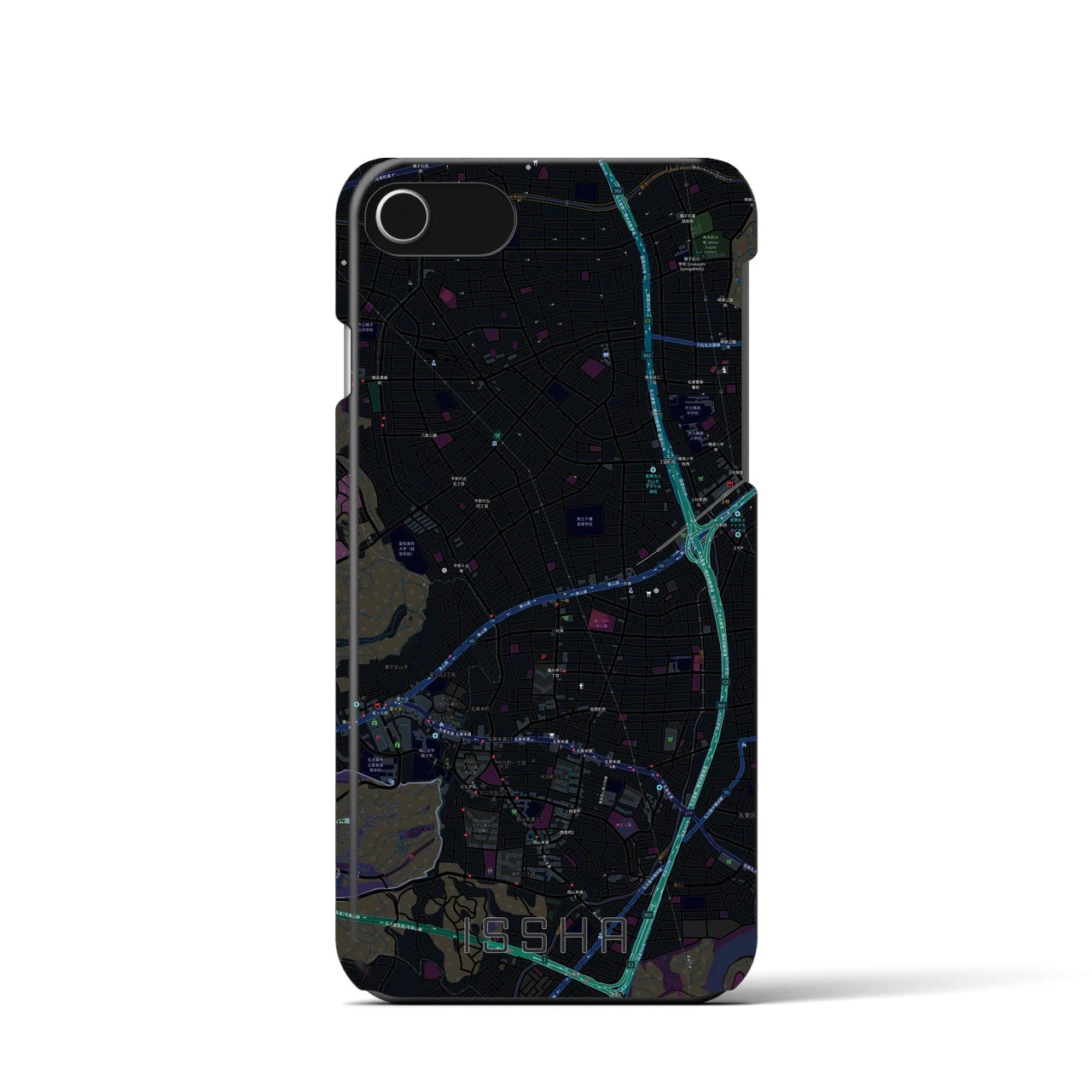 【一社】地図柄iPhoneケース（バックカバータイプ・ブラック）iPhone SE（第3 / 第2世代） / 8 / 7 / 6s / 6 用