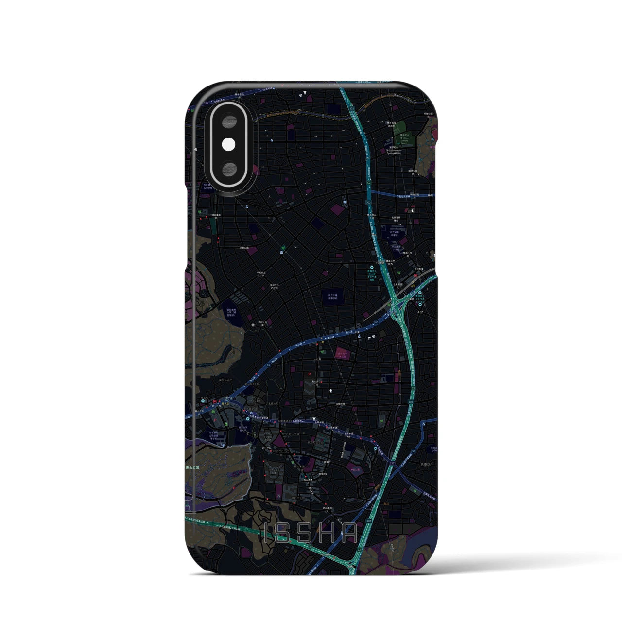 【一社】地図柄iPhoneケース（バックカバータイプ・ブラック）iPhone XS / X 用