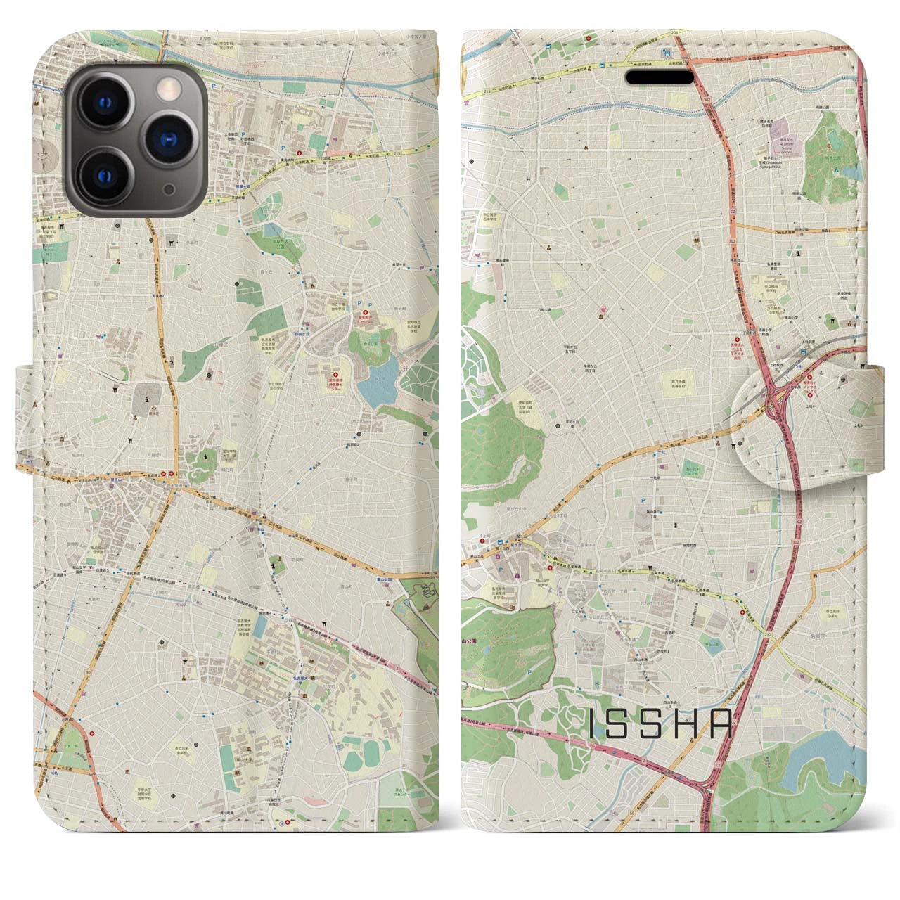 【一社】地図柄iPhoneケース（手帳両面タイプ・ナチュラル）iPhone 11 Pro Max 用